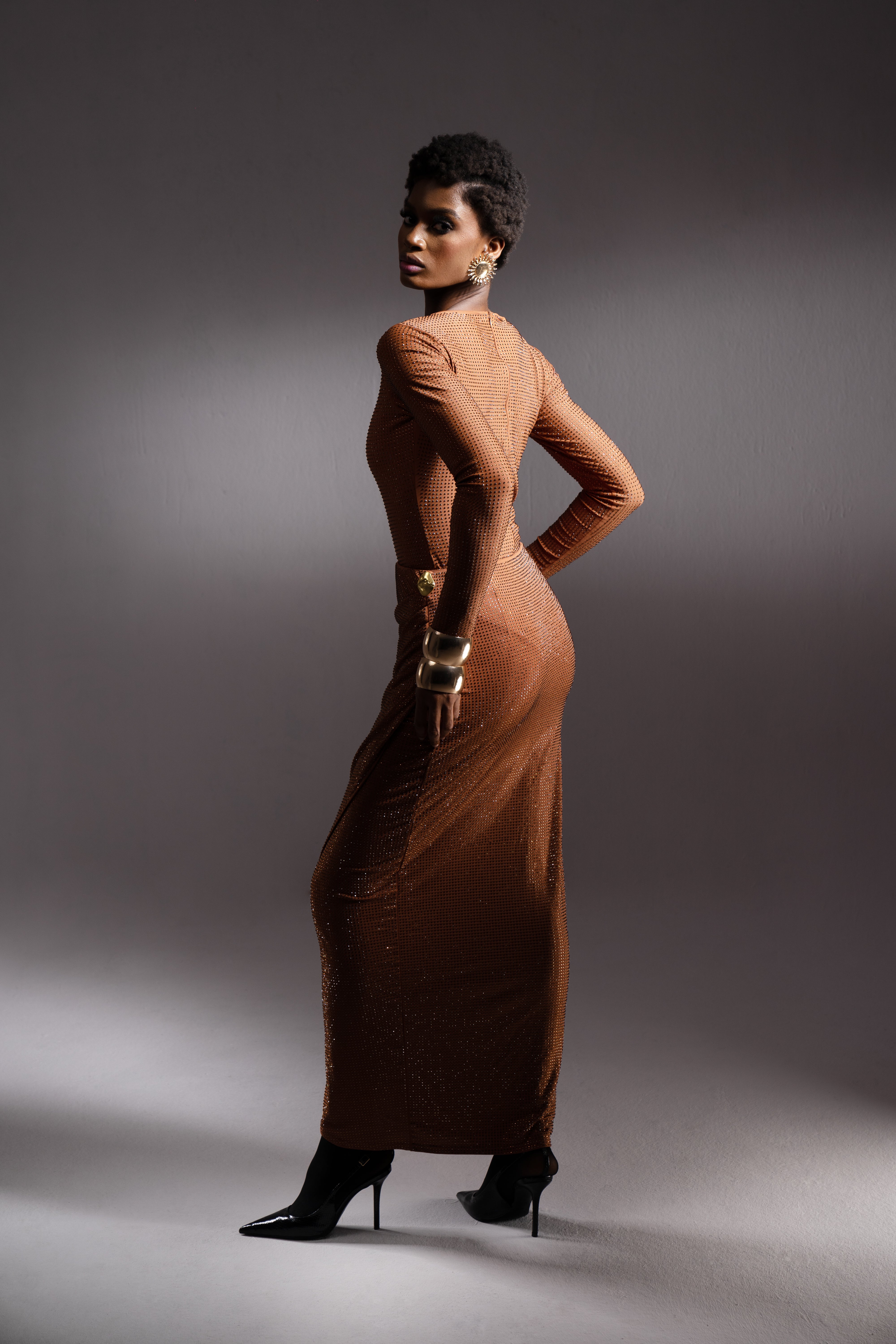 Gina Crystal Embellished stretch skirt In Cocoa