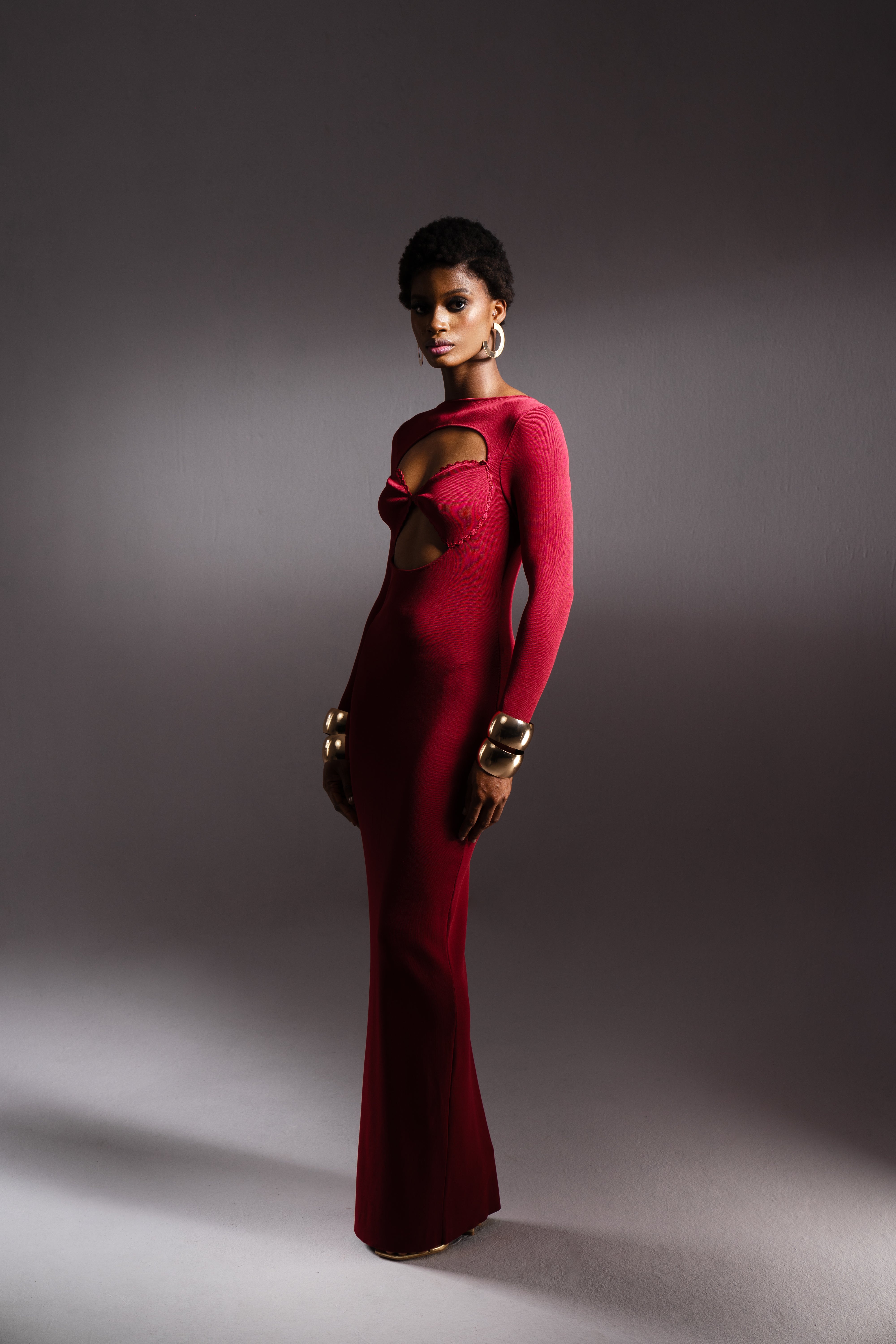 Zoe Knit Crochet Cup Maxi Dress In Burgundy