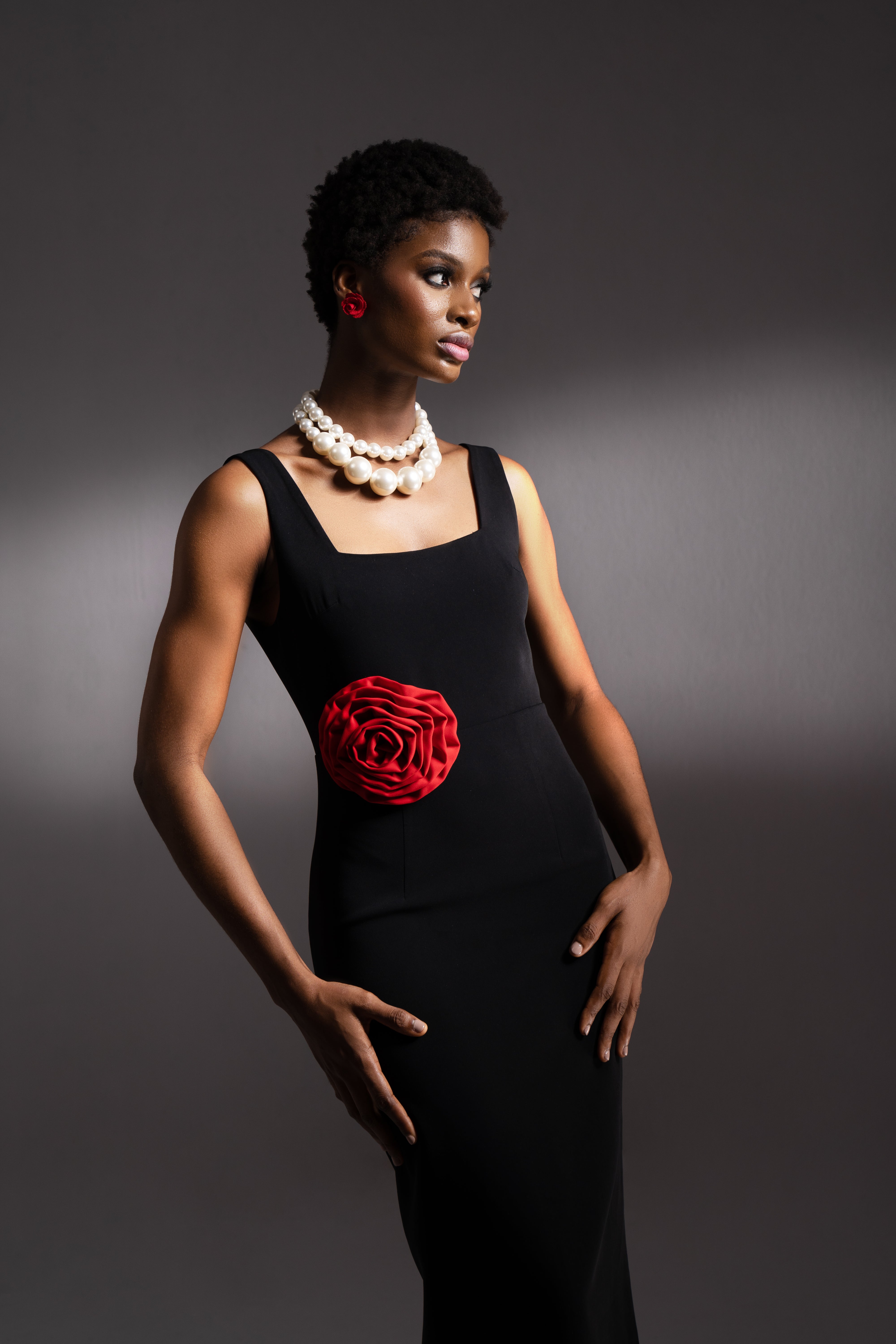 Flora Valentina Crepe Cut Out Maxi Dress In Black & Red