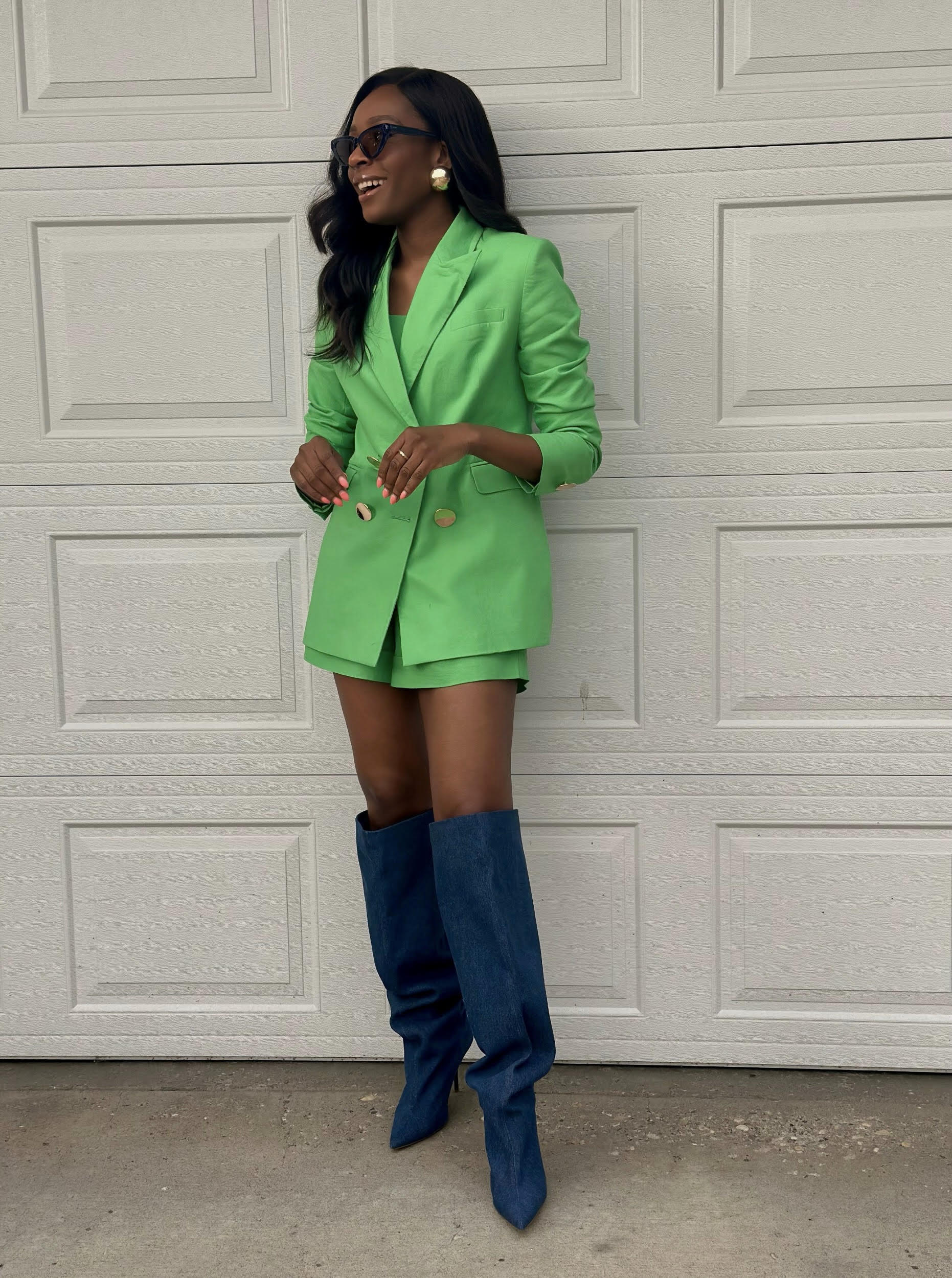 Nia Three Piece Cotton & Linen Blend Blazer, Top & Shorts Co-ord