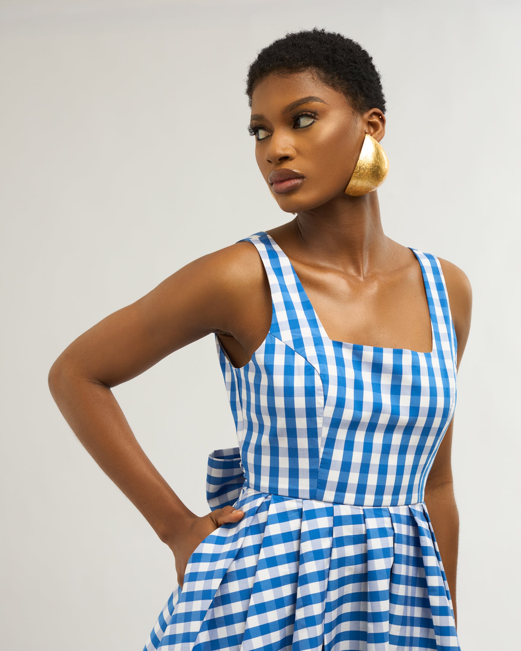 DOROTHY GINGHAM Cotton Blend Dress In Blue