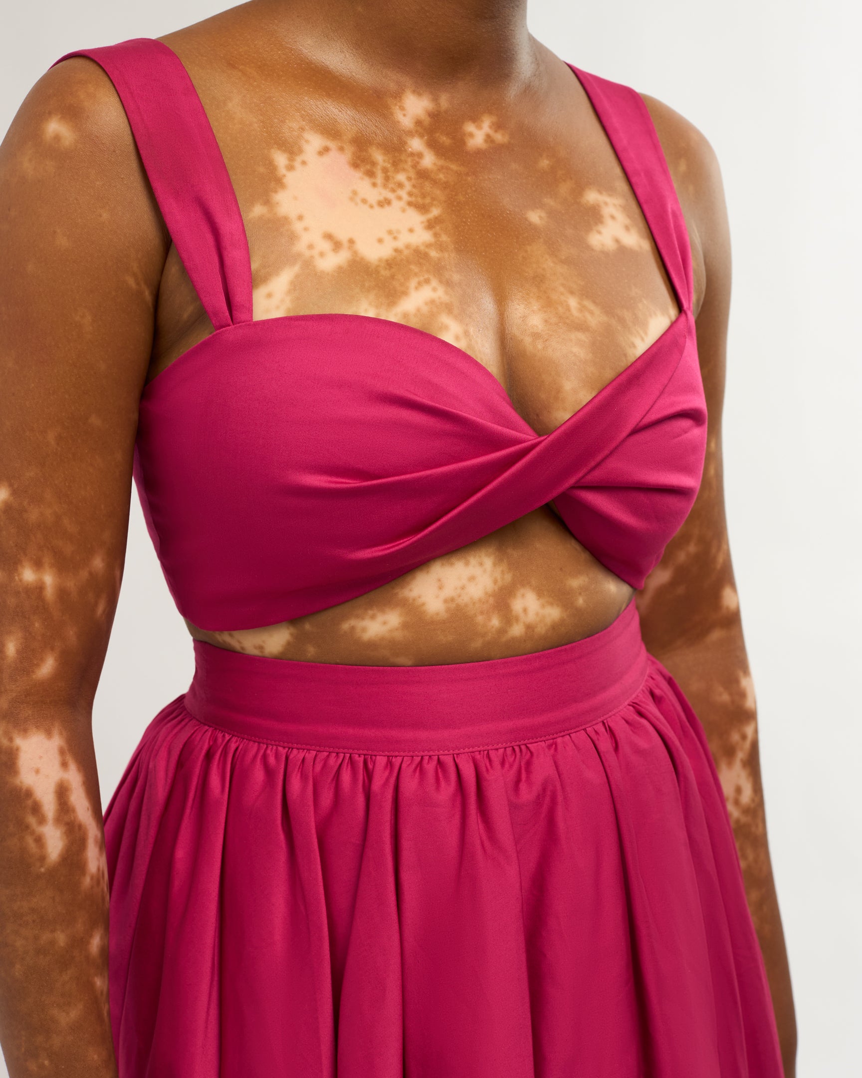 Shantel Crop Top & Midi Skirt Cotton Co-ord In Pink