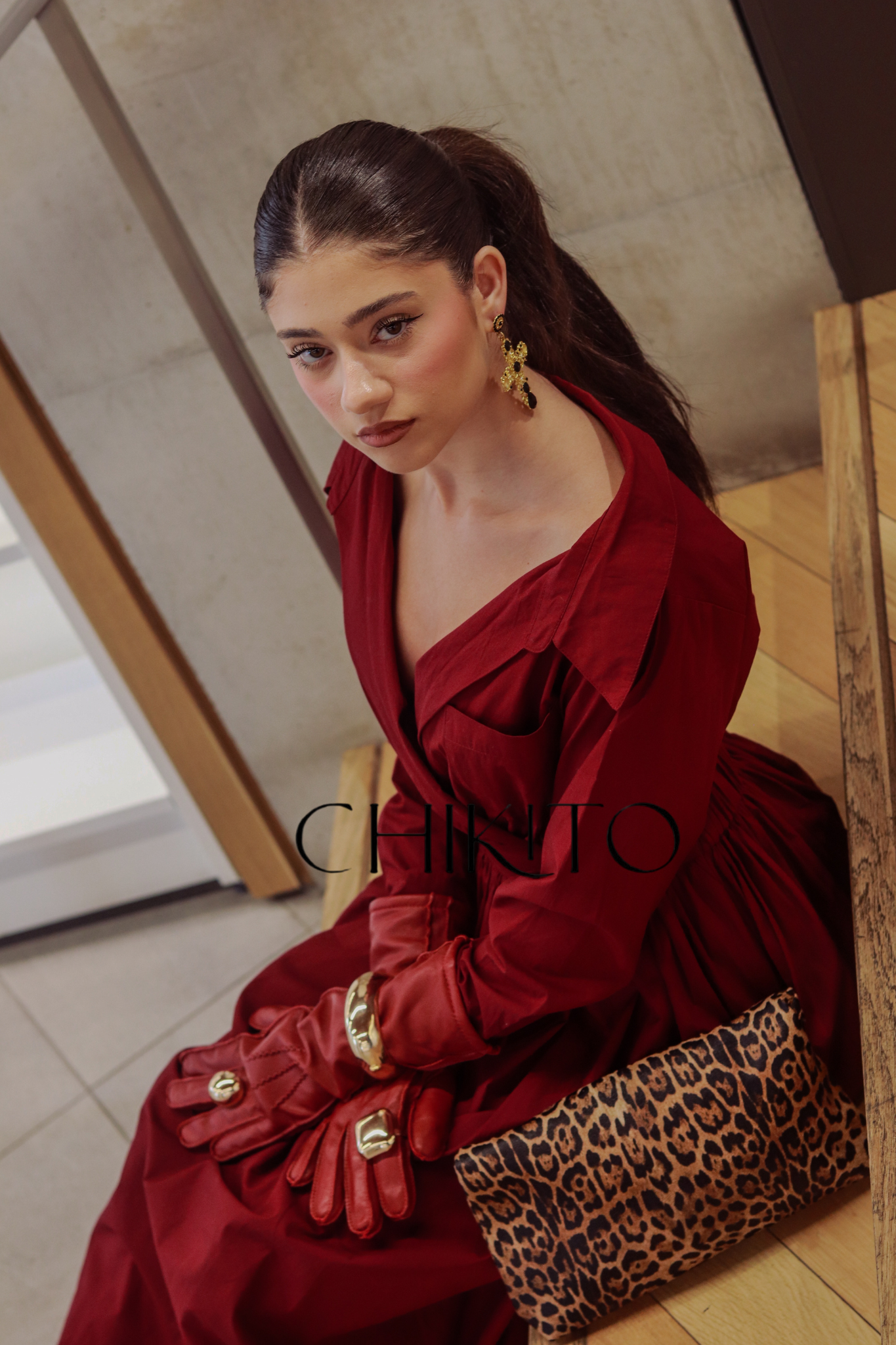 Ada Off Shoulder Cotton Maxi Length Shirt Dress In Burgundy