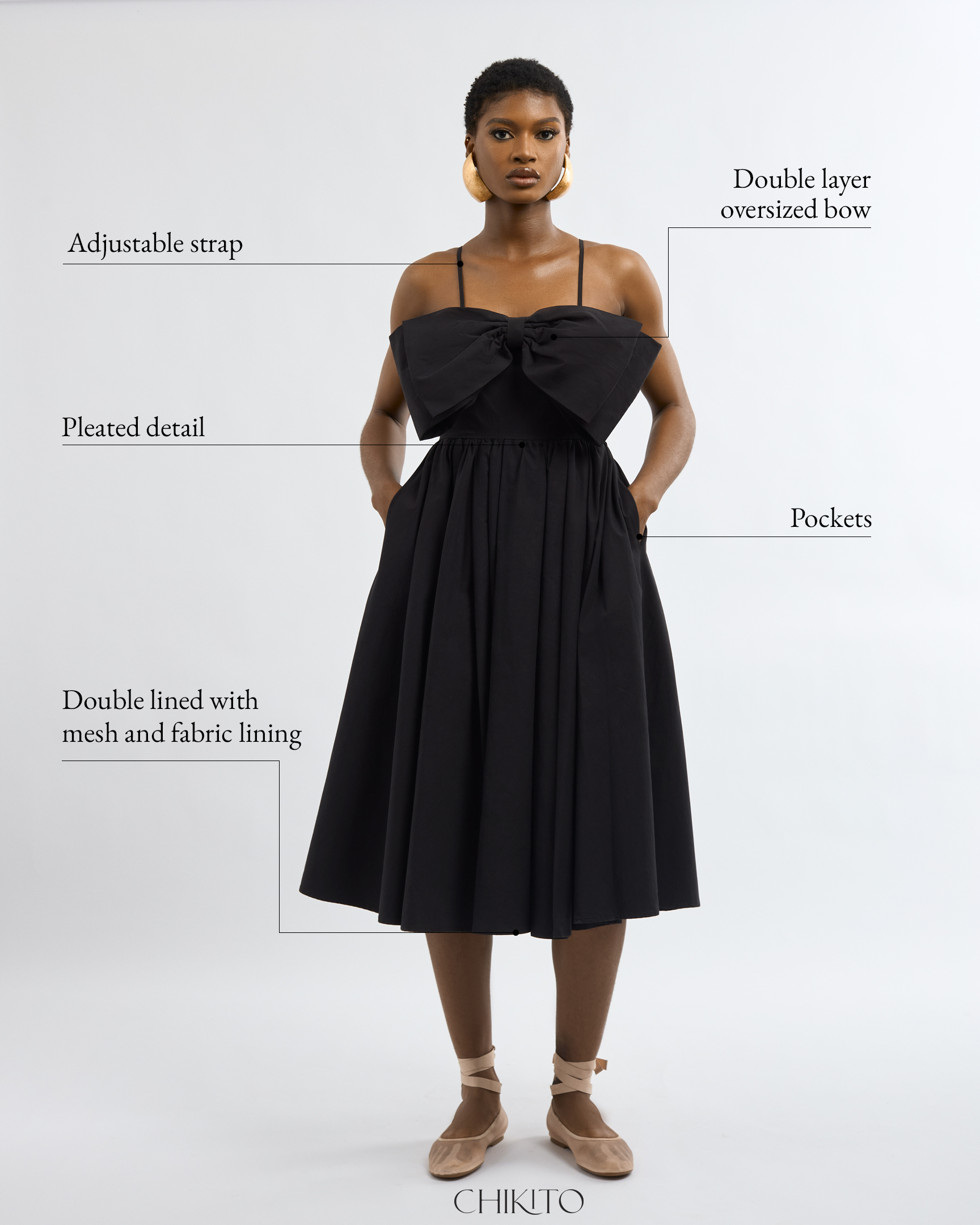 JACINTA Cotton BOW DRESS In BLACK