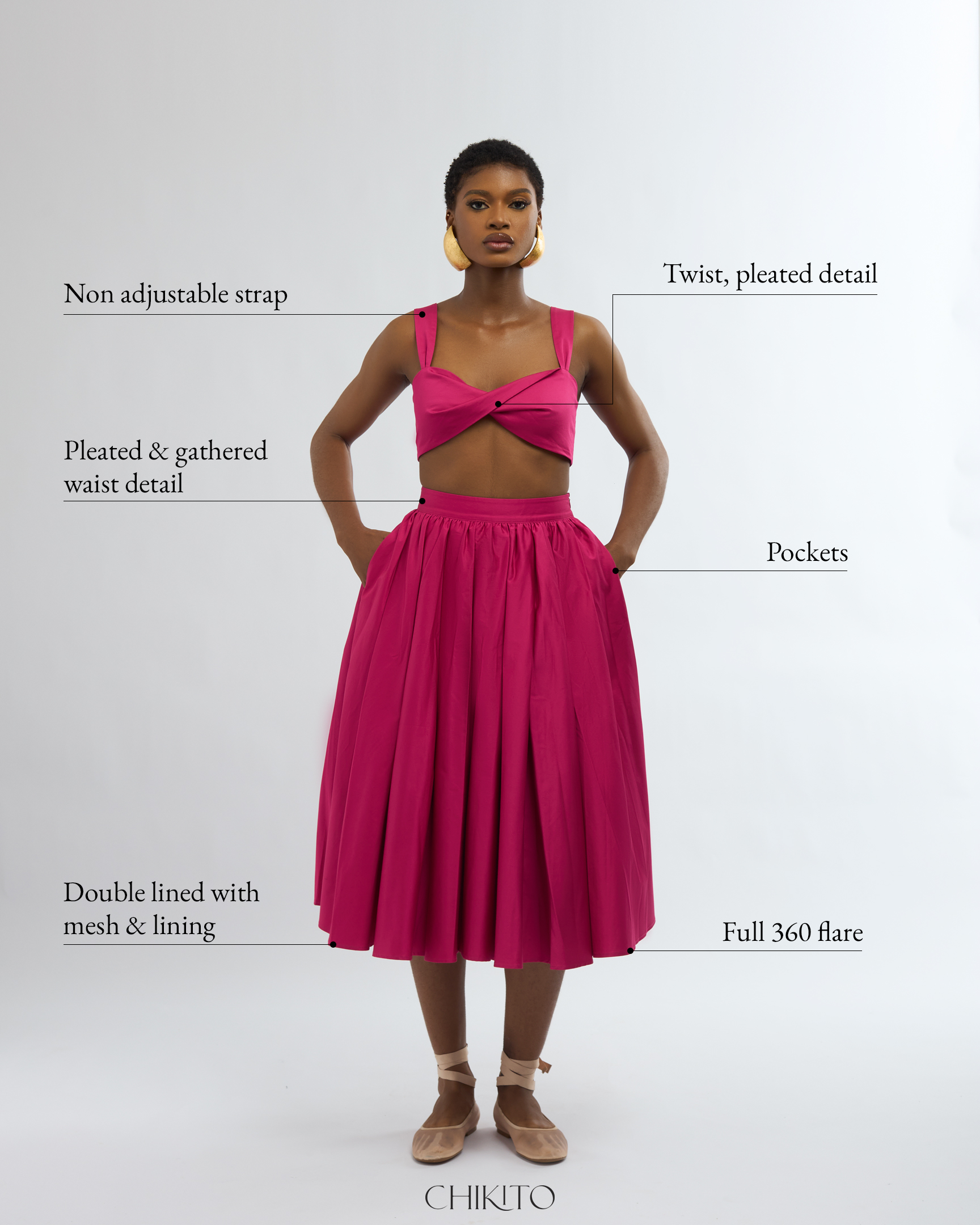 Shantel Crop Top & Midi Skirt Cotton Co-ord In Pink