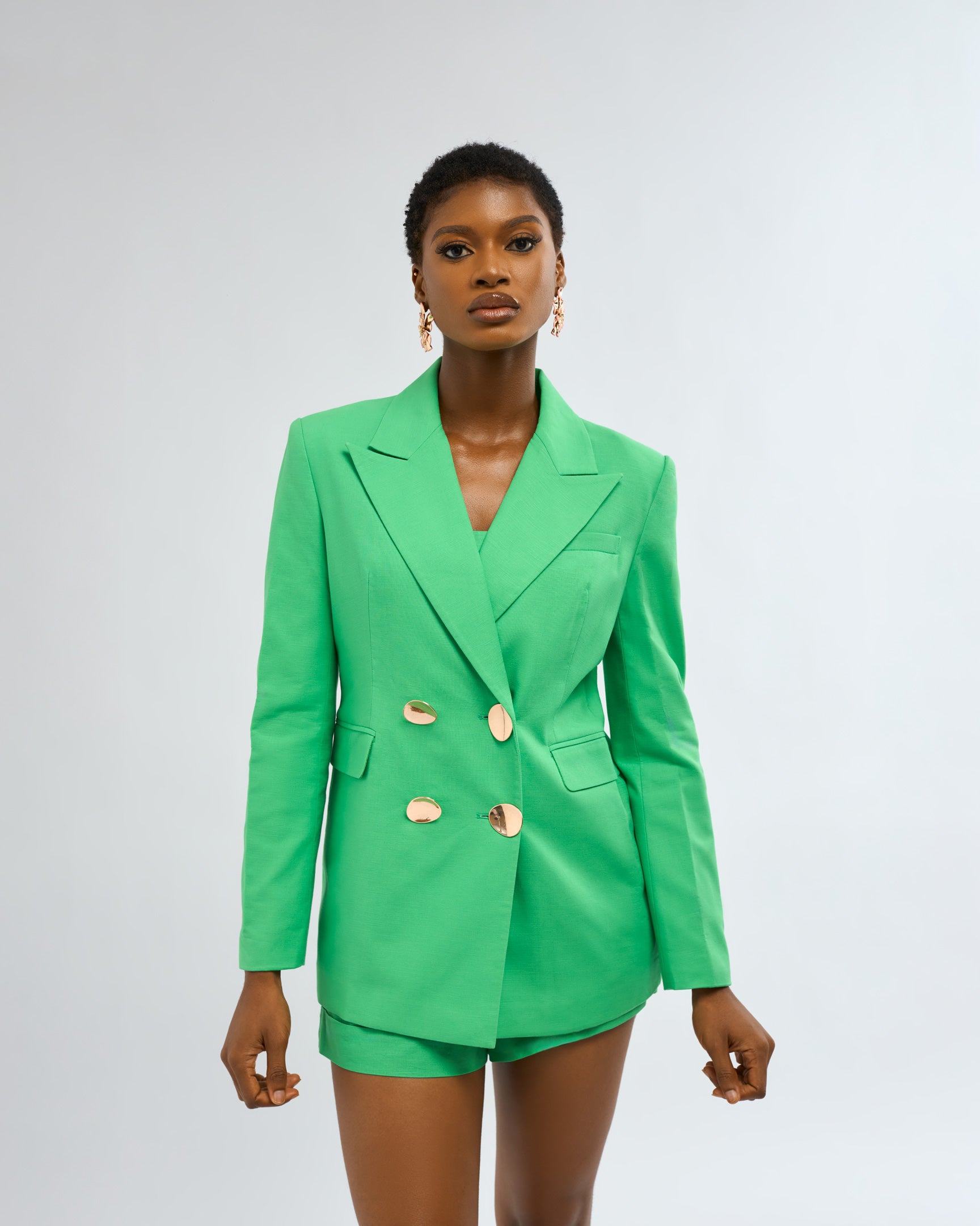 Nia Three Piece Cotton & Linen Blend Blazer, Top & Shorts Co-ord