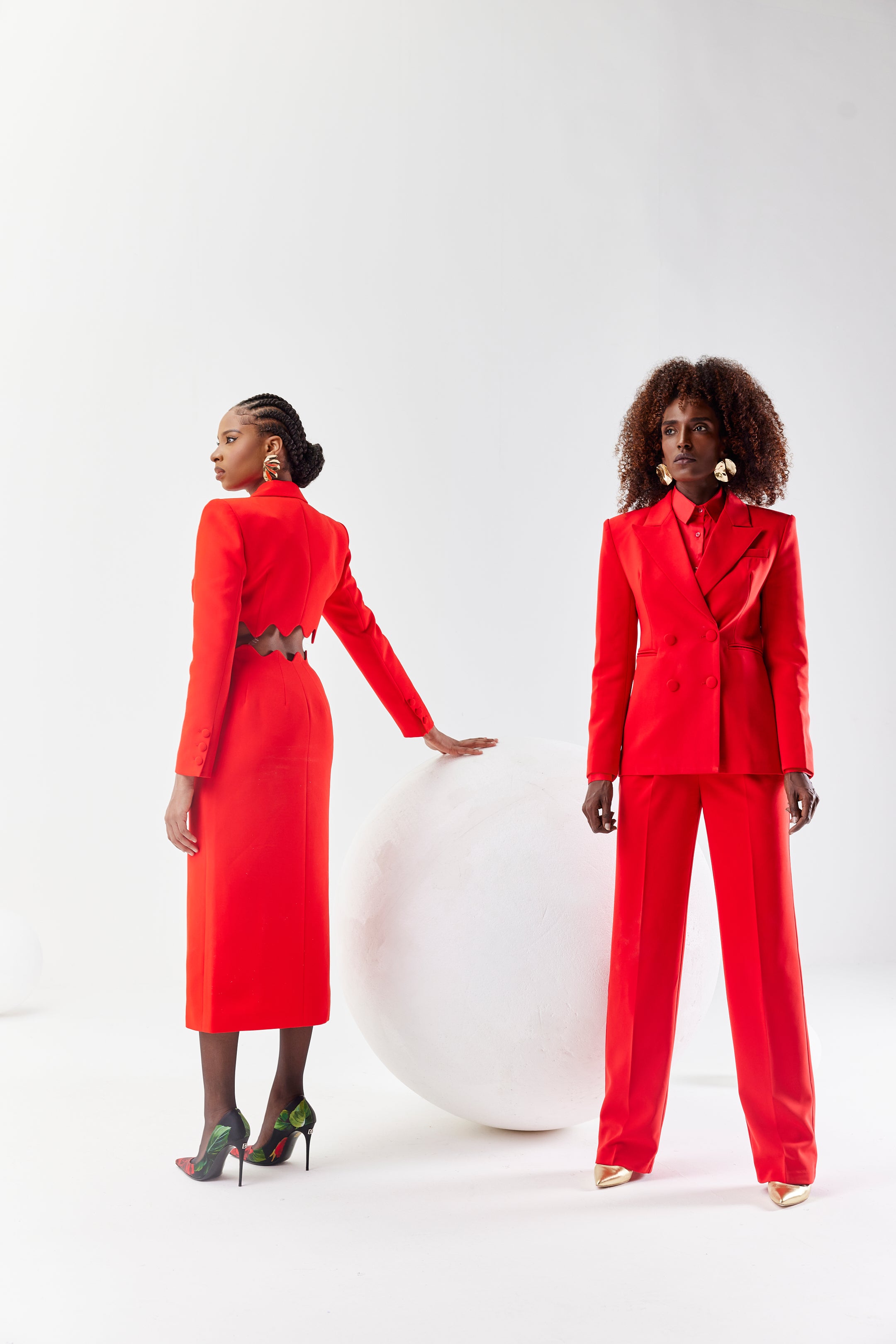 Chikito Crepe Double-Breasted Tailored Suit In Red (Blazer & Pants)