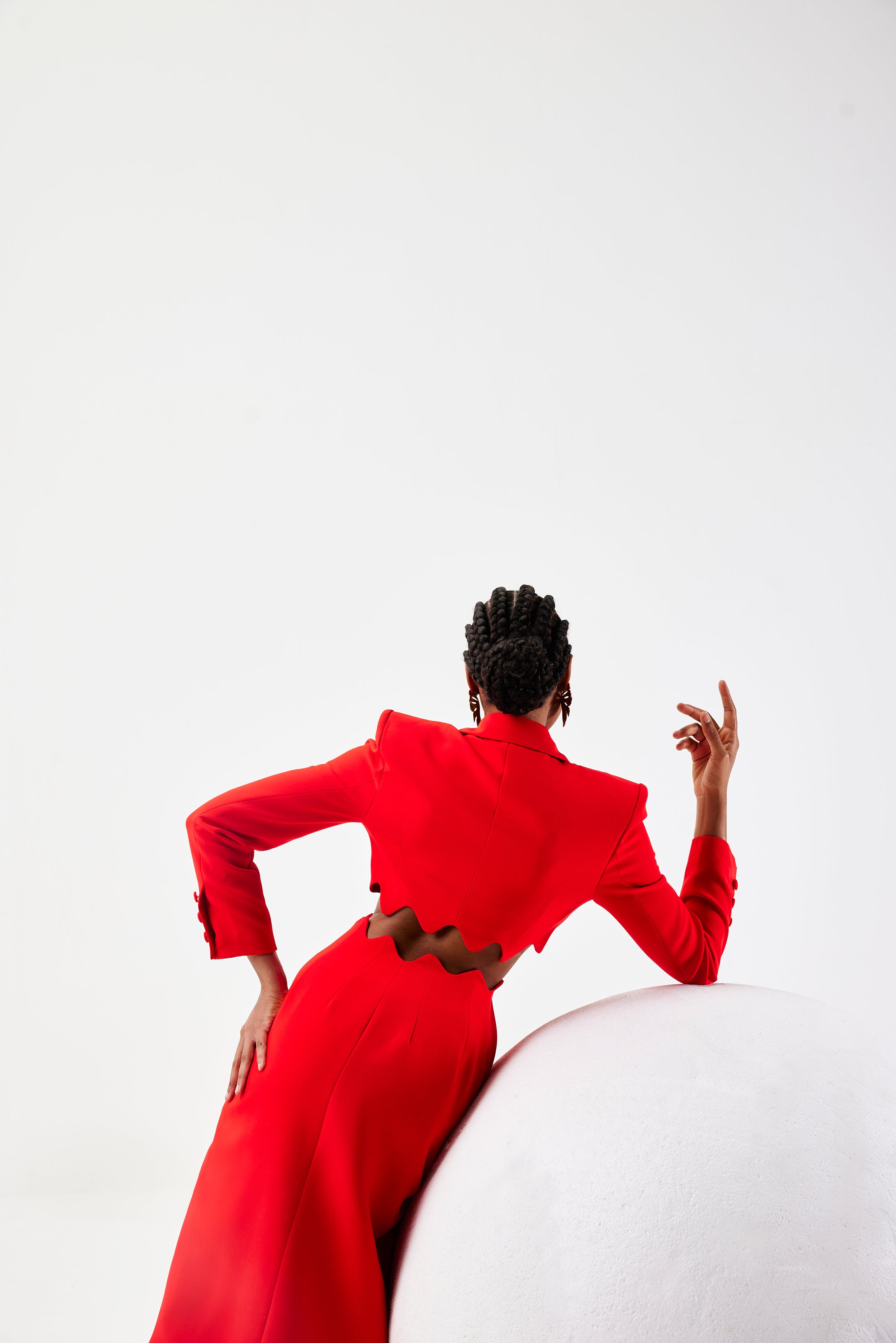 Imane Scallop Crepe Cut Out Midi Dress In Red