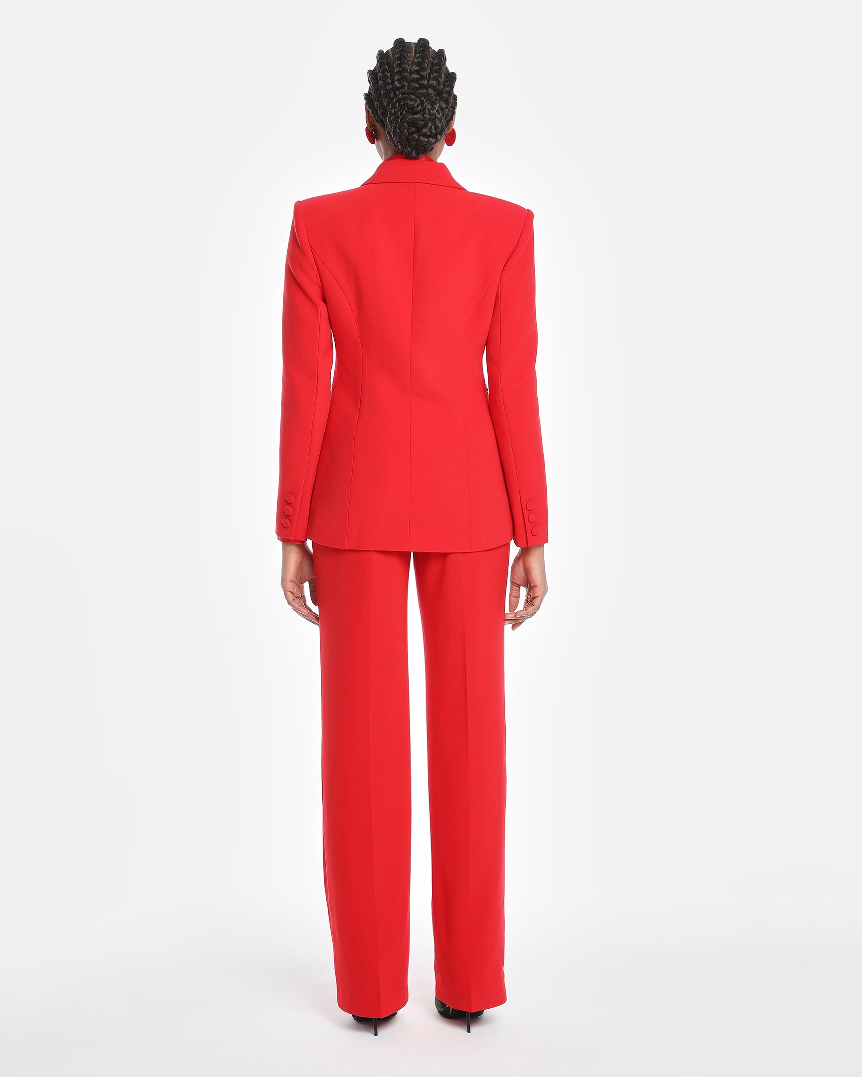 Chikito Crepe Double-Breasted Tailored Suit In Red (Blazer & Pants)