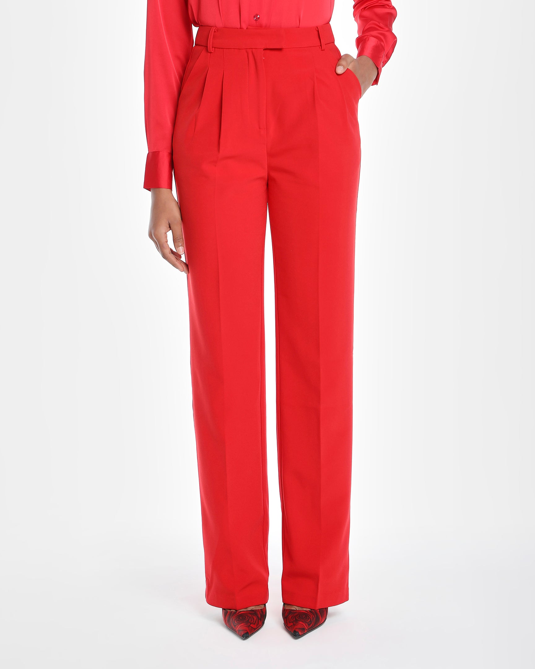 Chikito Crepe Double-Breasted Tailored Suit In Red (Blazer & Pants)