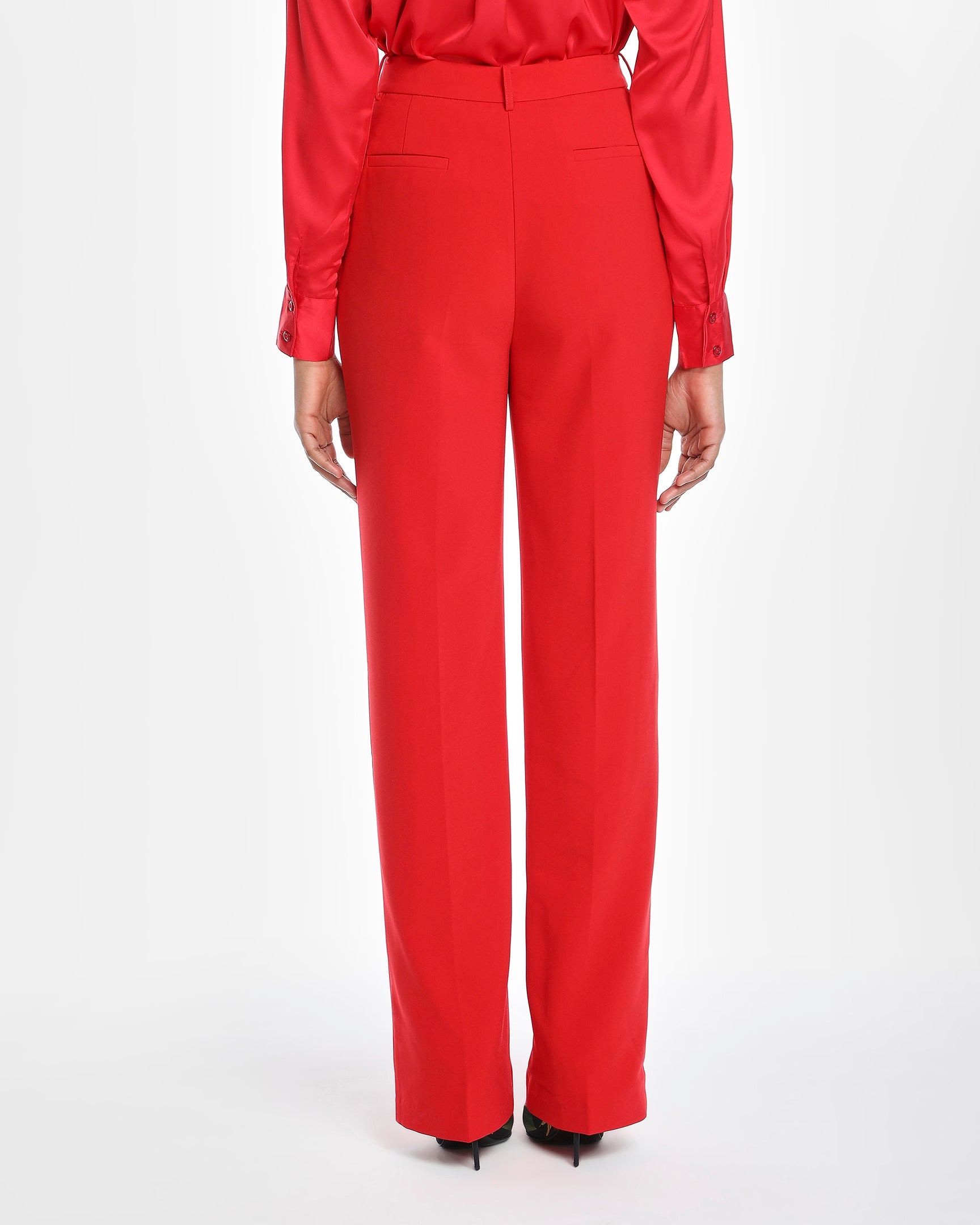 Chikito Crepe Double-Breasted Tailored Suit In Red (Blazer & Pants)