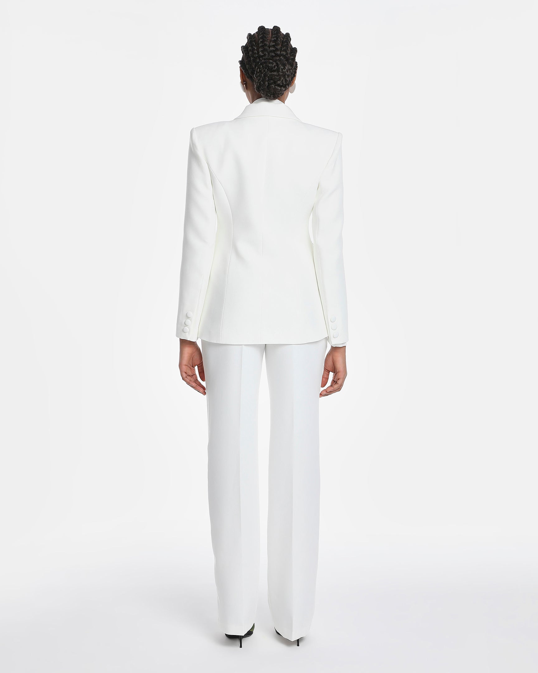 Chikito Crepe Double-Breasted Tailored Suit In White (Blazer & Pants)