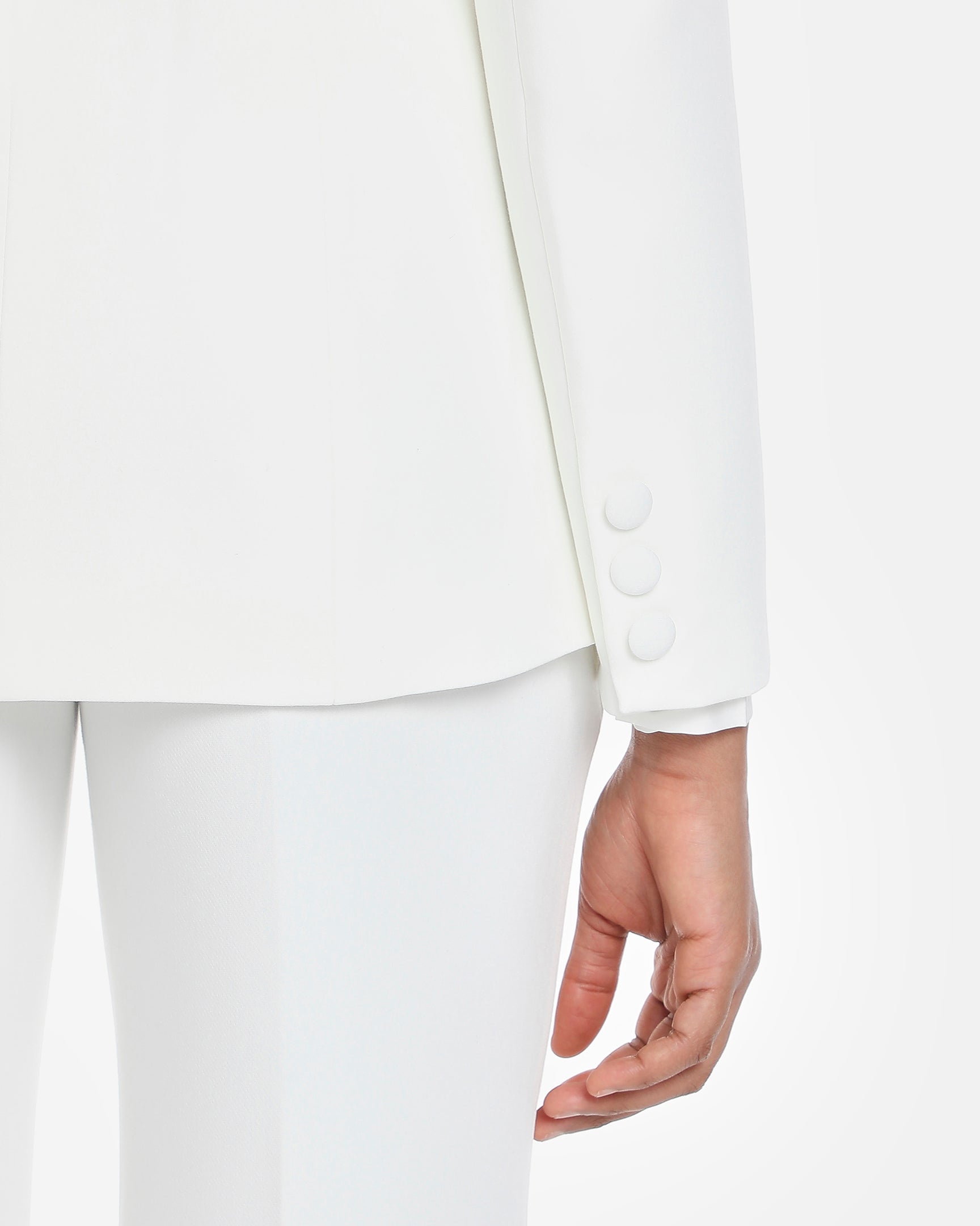 Chikito Crepe Double-Breasted Tailored Suit In White (Blazer & Pants)