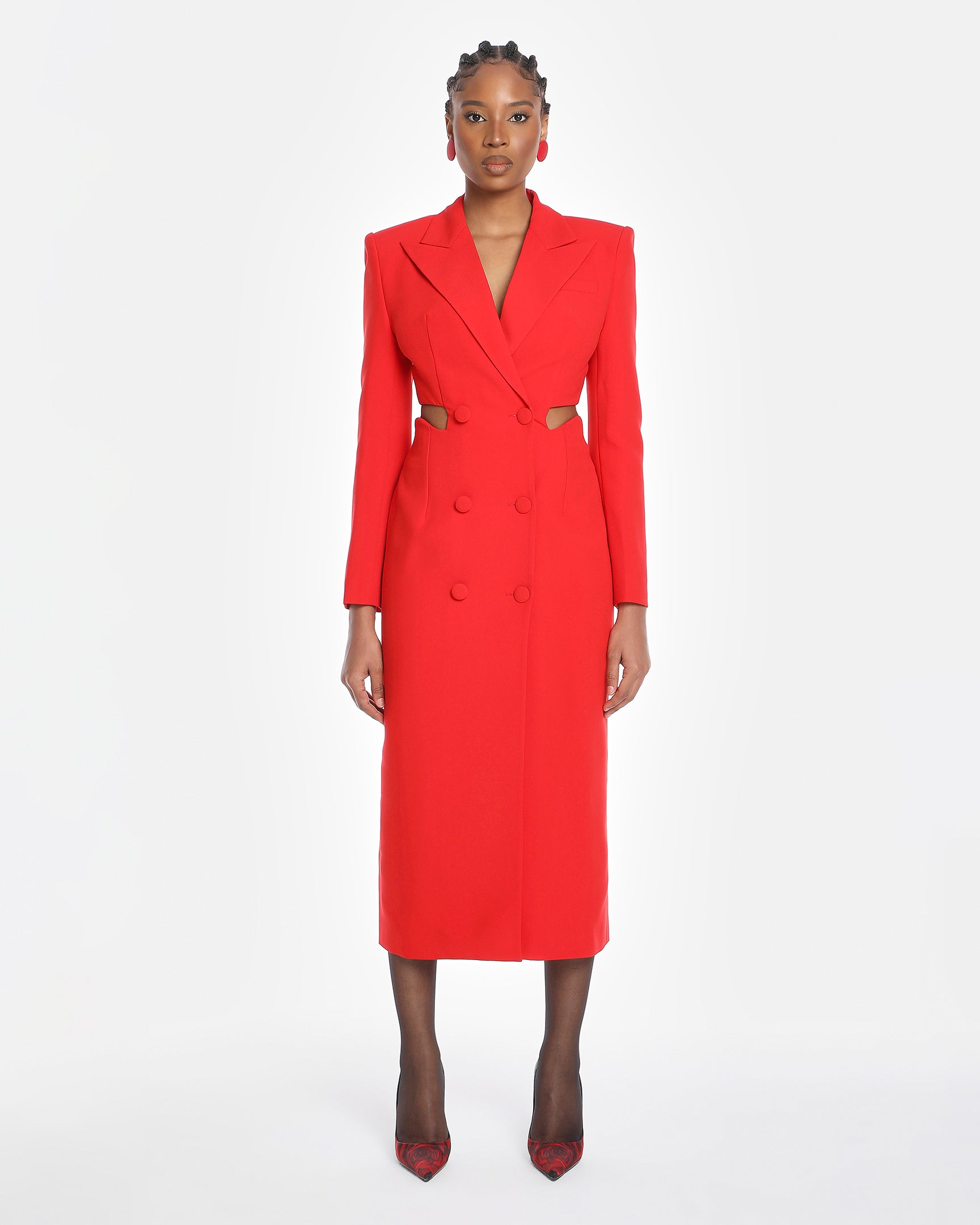 Imane Scallop Crepe Cut Out Midi Dress In Red