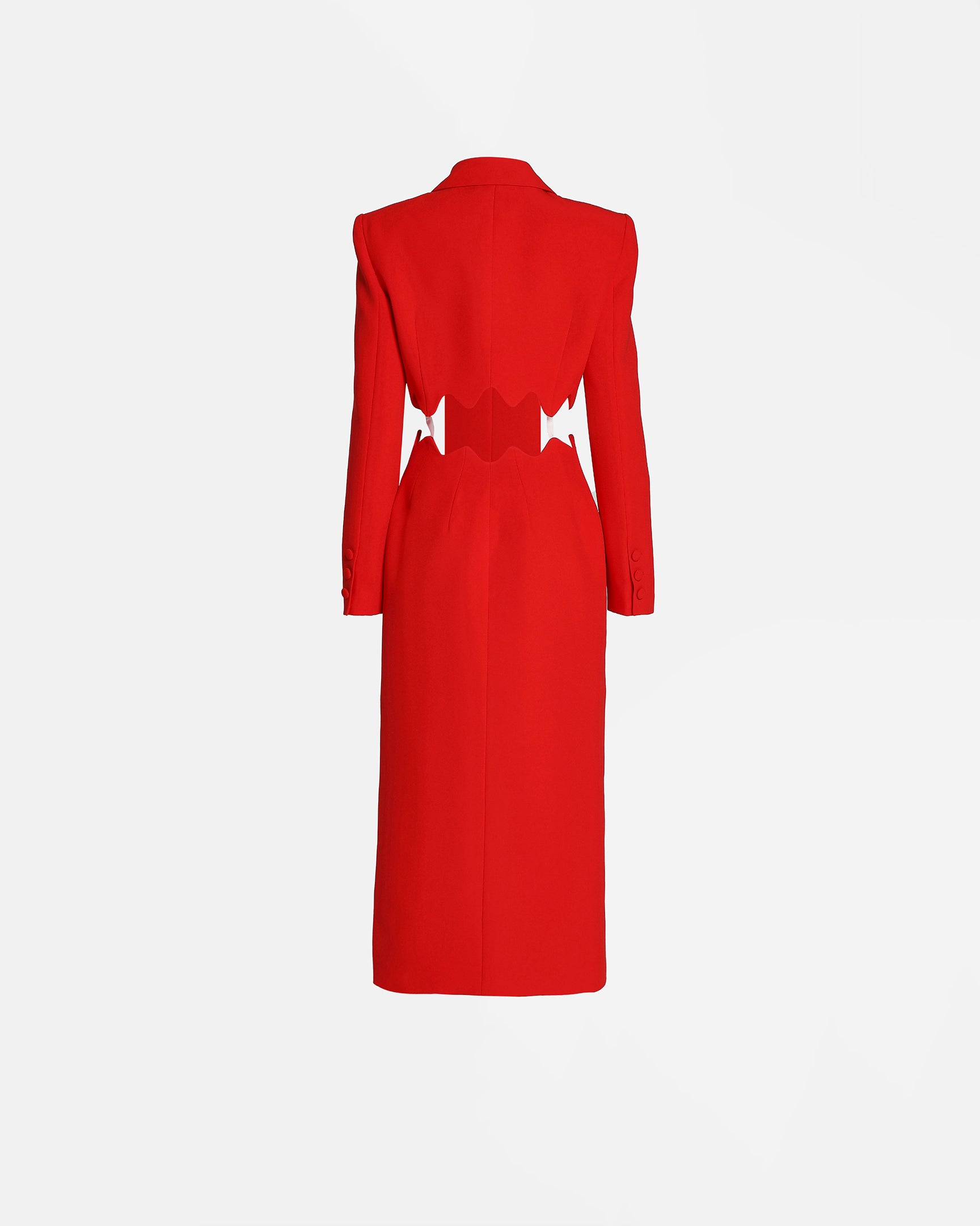 Imane Scallop Crepe Cut Out Midi Dress In Red