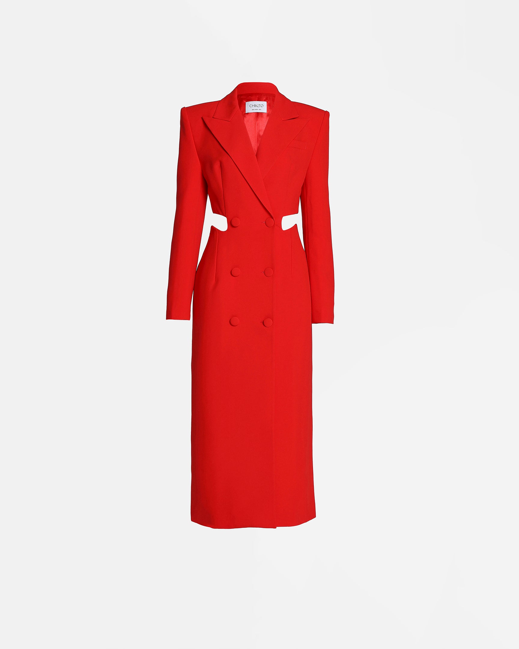 Imane Scallop Crepe Cut Out Midi Dress In Red