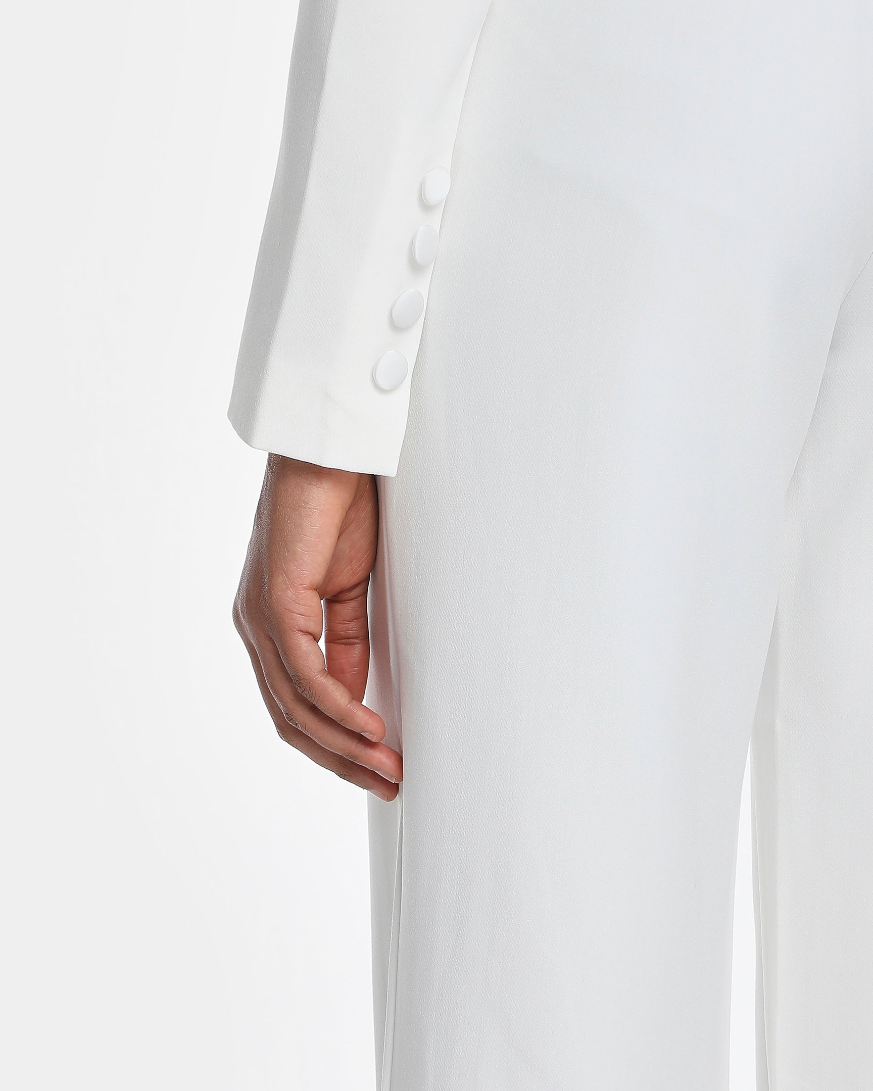 Amaal Rhinestone Collar Crepe Belted Jumpsuit In White