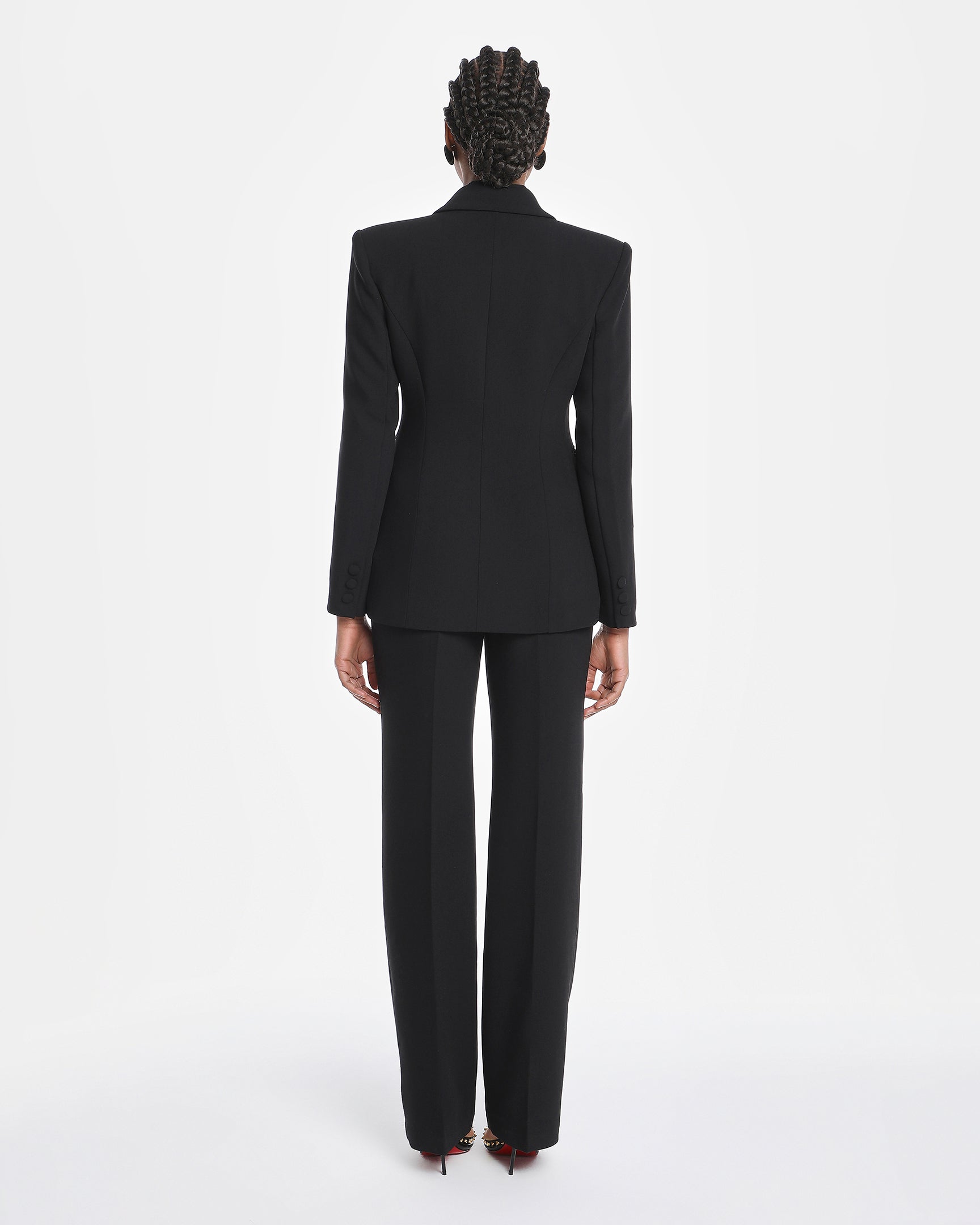 Chikito Crepe Double-Breasted Tailored Suit In Black (Blazer & Pants)