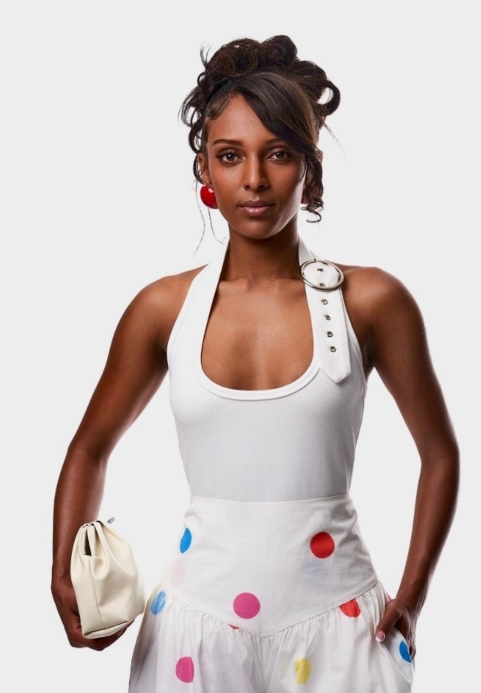 Victoria oversized Buckle Top In White