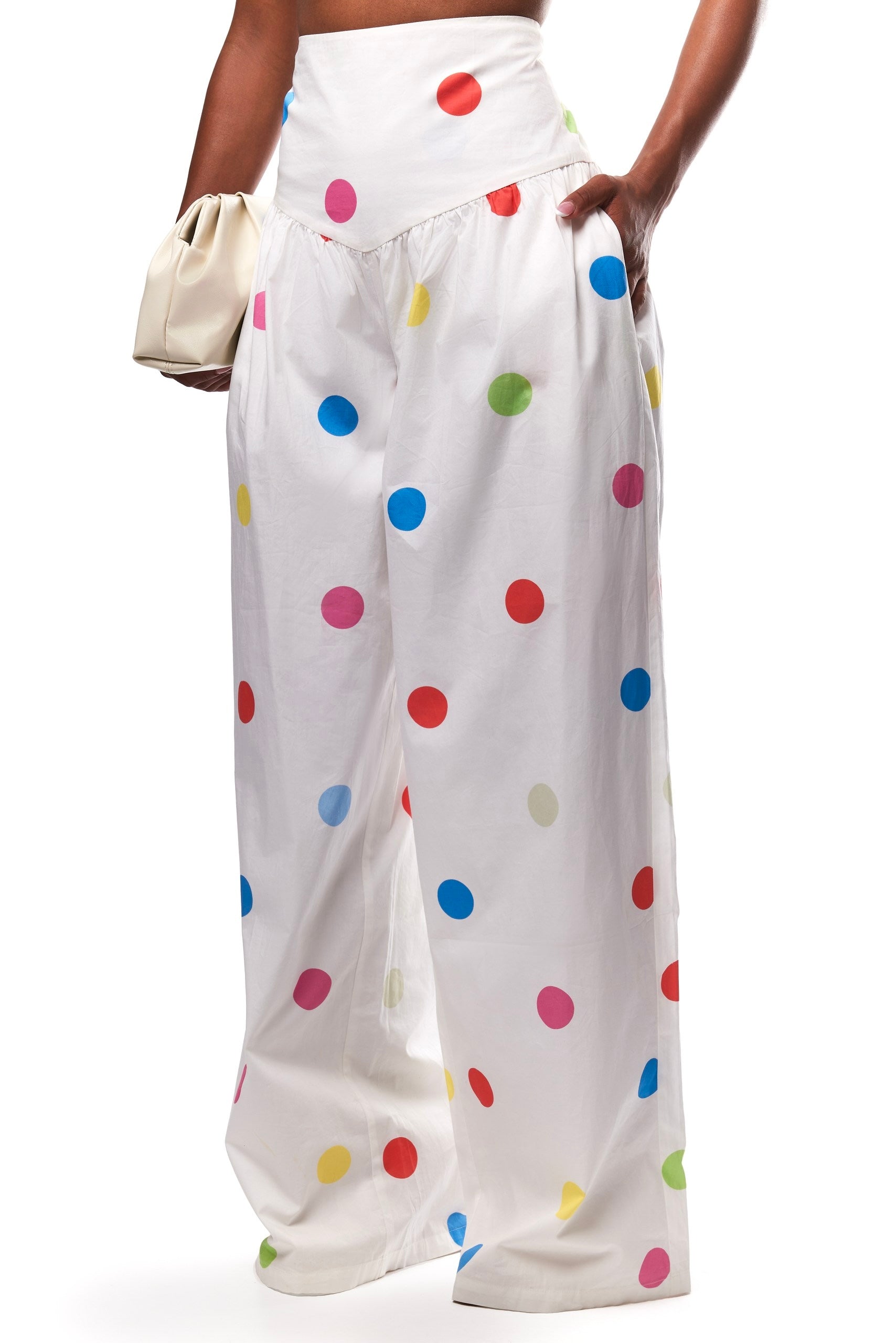 Sandra Polka Dot High Waist Pants In Cotton.