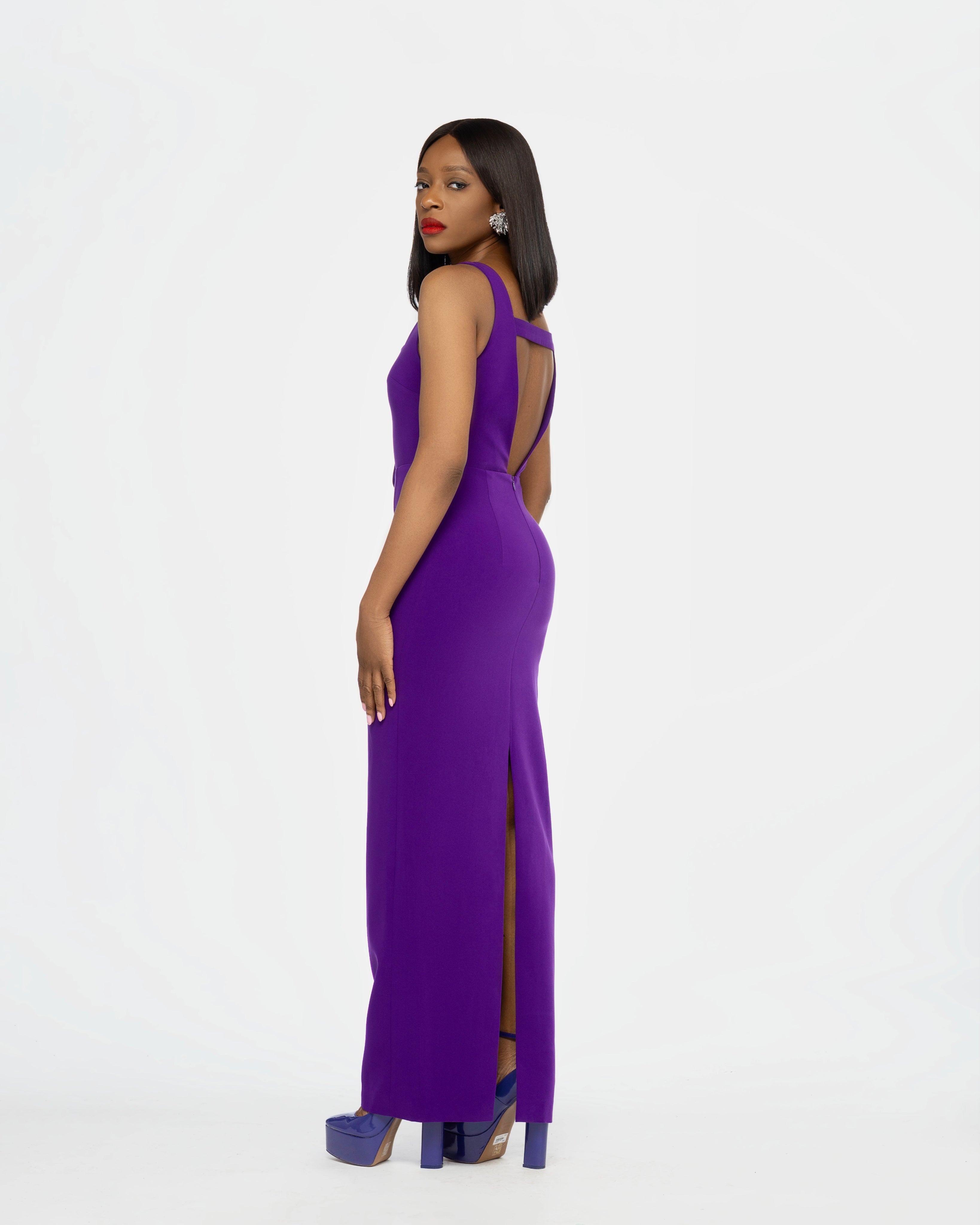 Flora Valentina Crepe Cut Out Maxi Dress In Purple