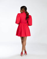 Gozi exaggerated sleeve Mini Dress In Red