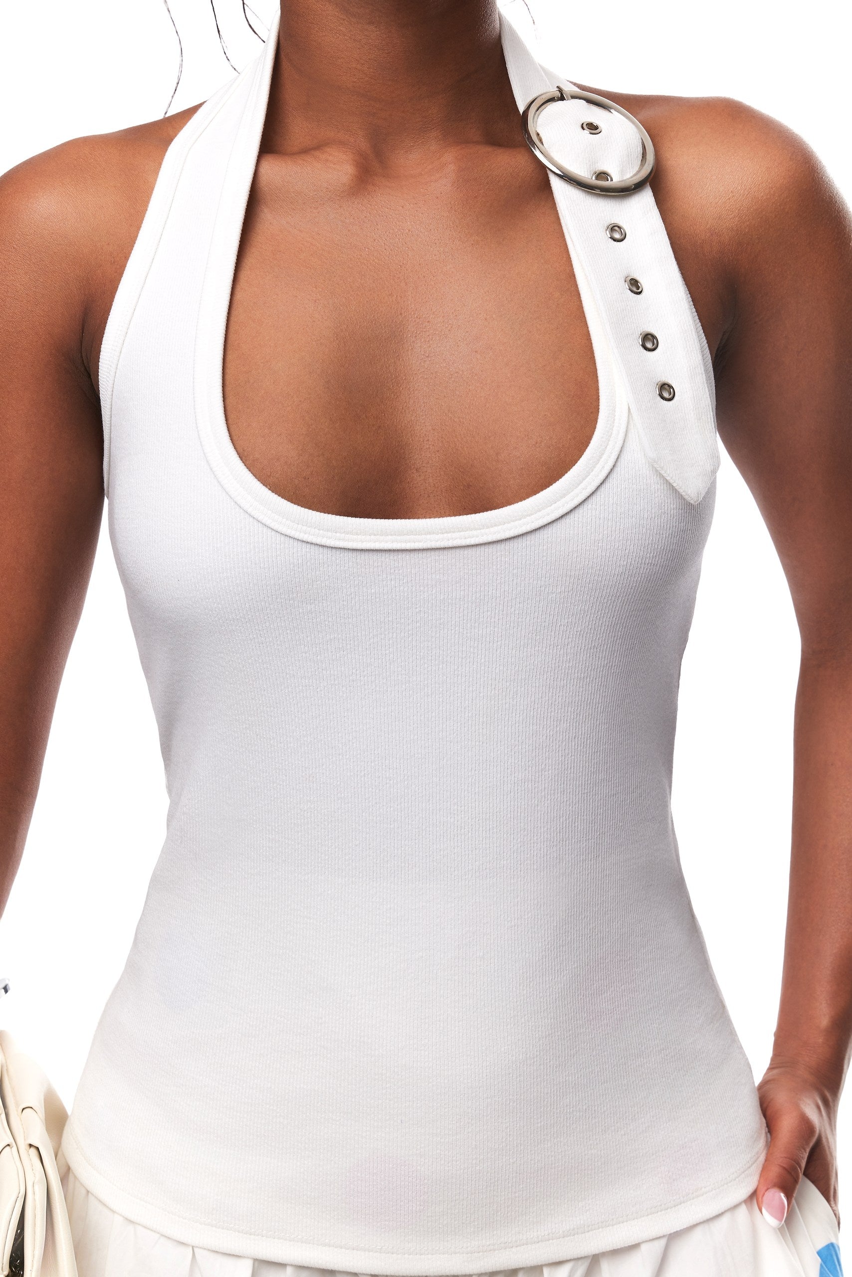 Victoria Exaggerated Buckle Top In White
