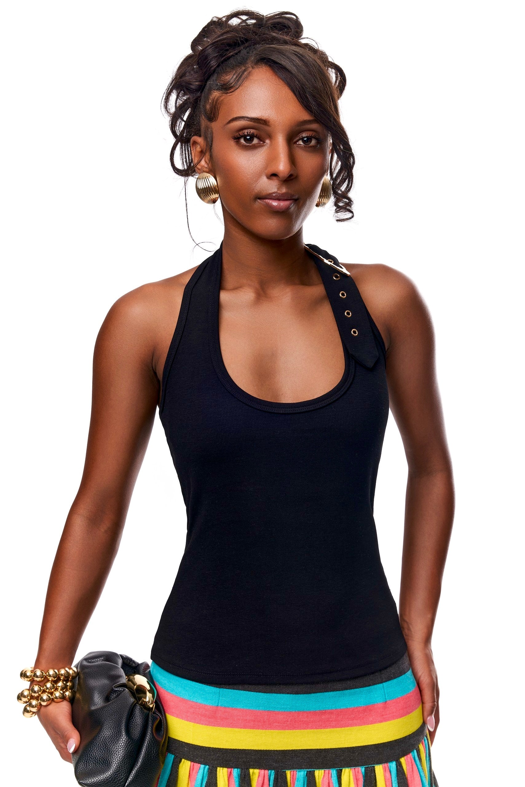 Victoria Exaggerated Buckle Top In Black