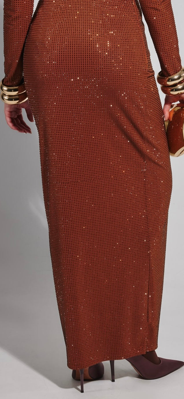 Gina Crystal Embellished stretch skirt In Cocoa