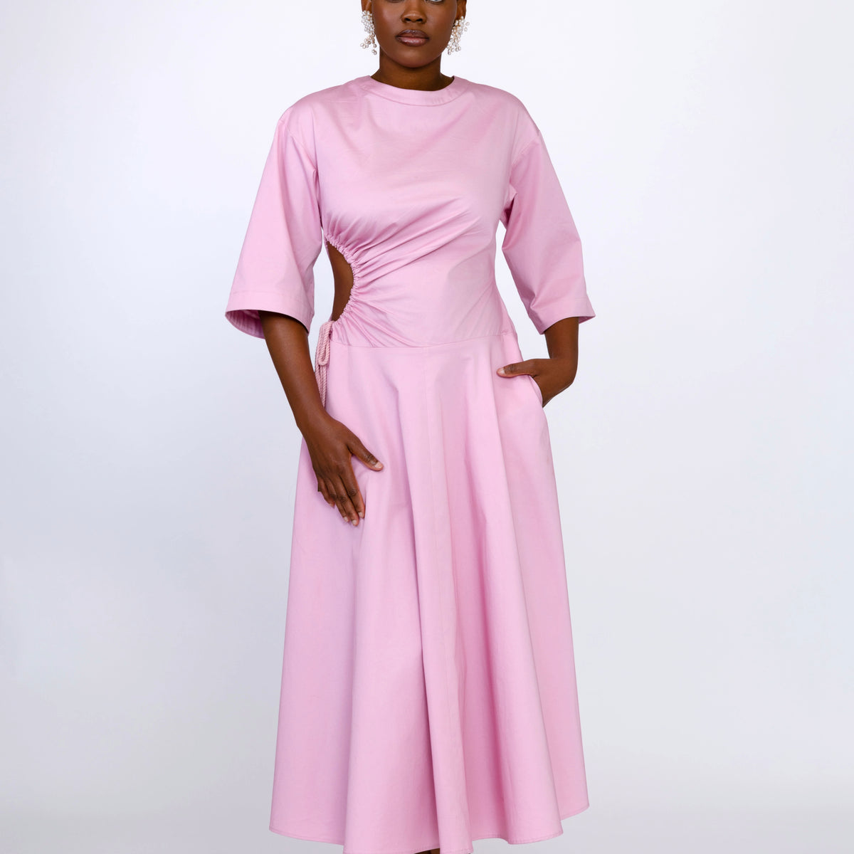 amanda cotton midi shirt dress Amanda Cut Out Cotton Midi Dress In Pink US 2