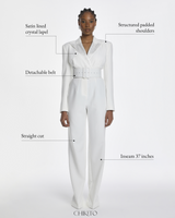 Amaal Rhinestone Collar Jumpsuit In White With Belt