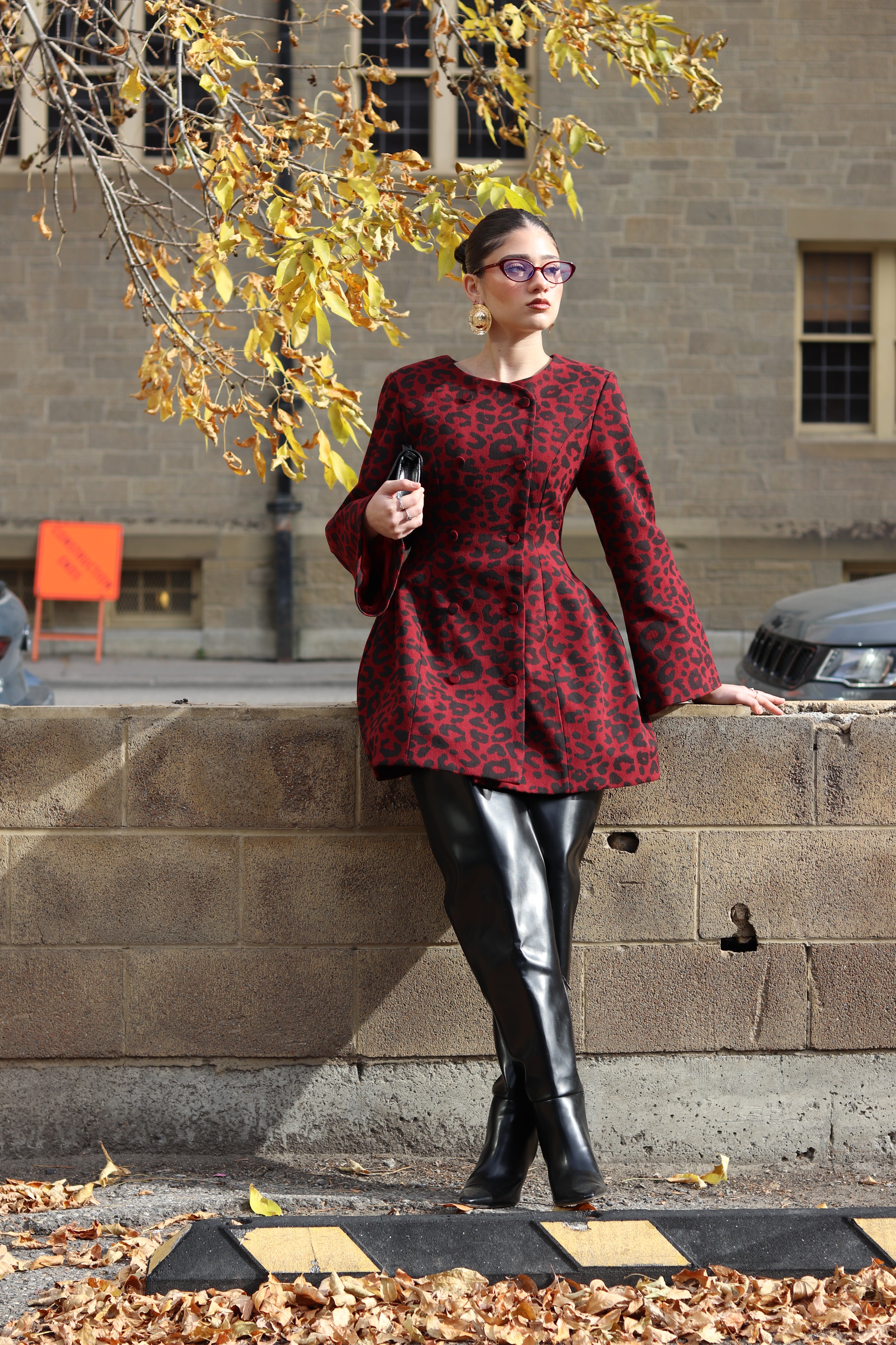 Toni Mini Denim Flared Sleeve Dress In Leopard Print