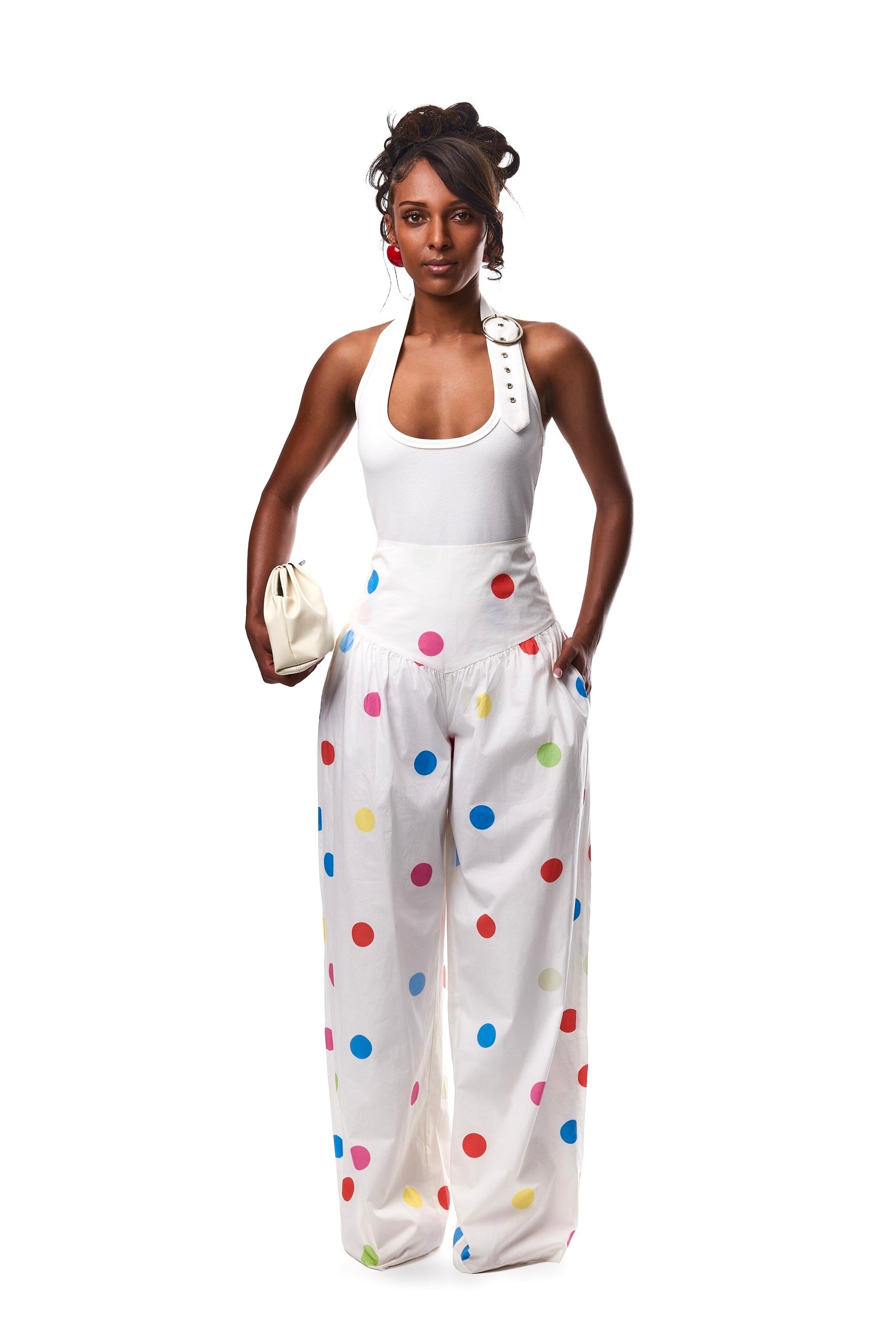 Sandra Polka Dot High Waist Pants In Cotton.