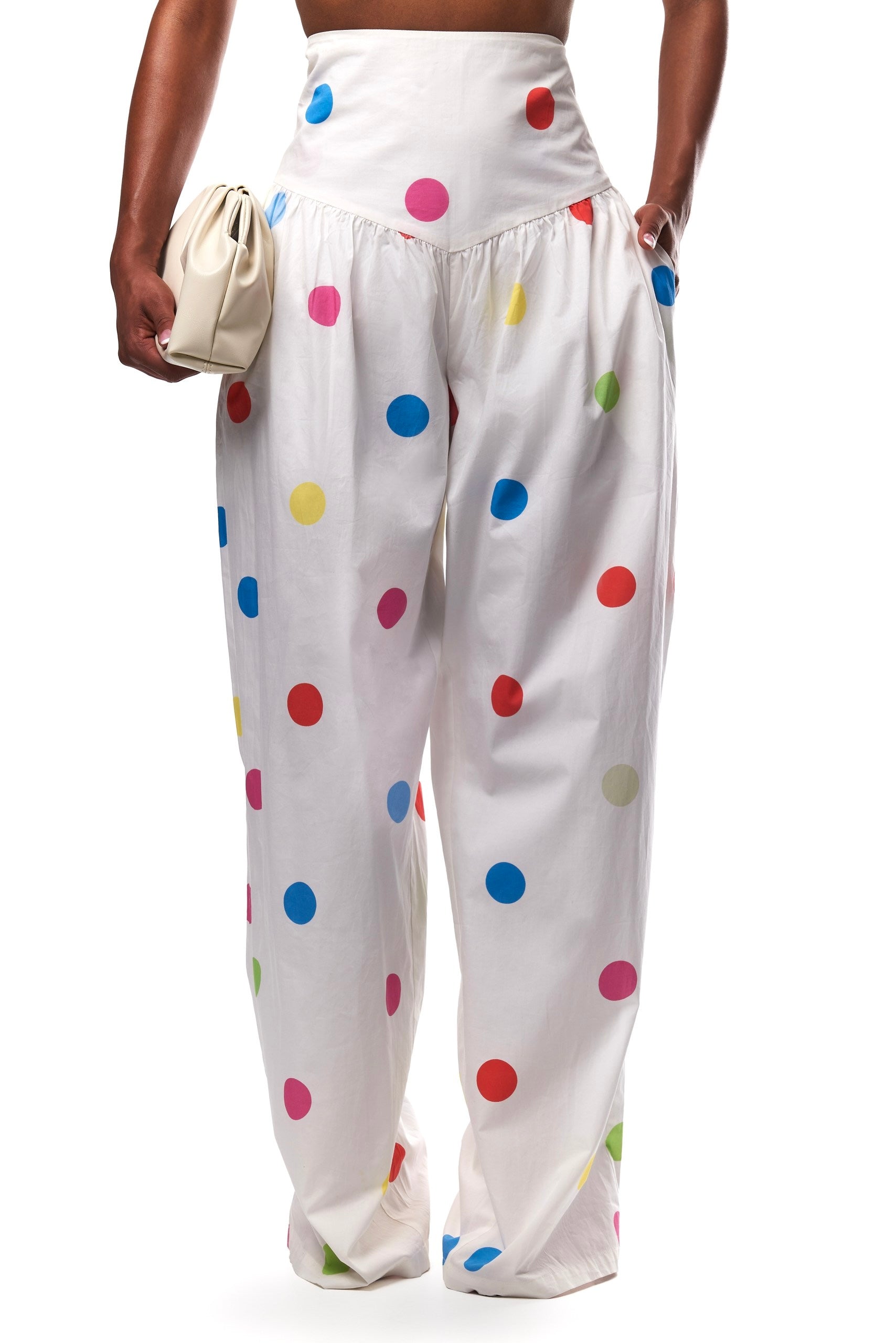 Sandra Polka Dot High Waist Pants In Cotton.