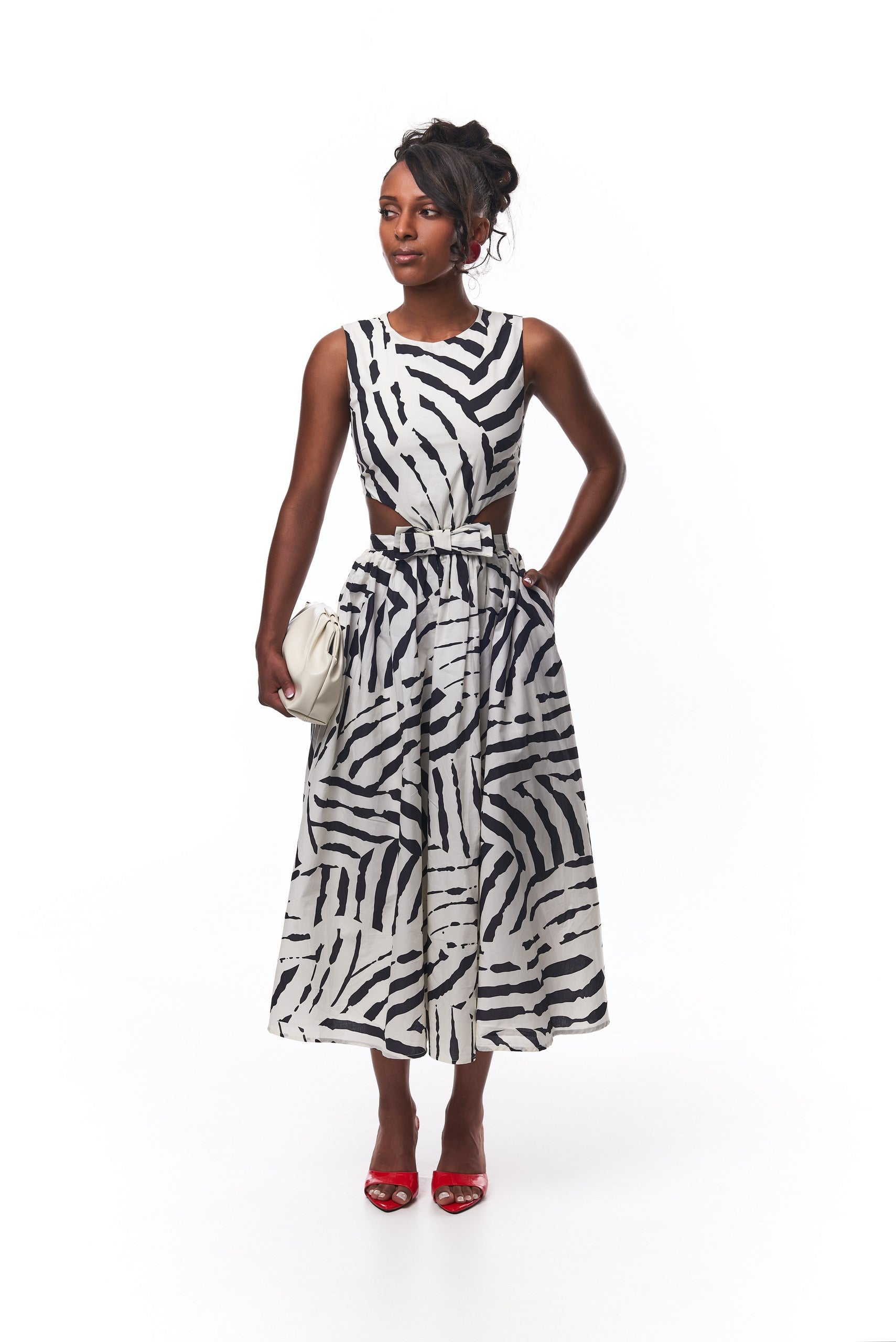 Kambili Cut Out Cotton Dress In Zebra Print