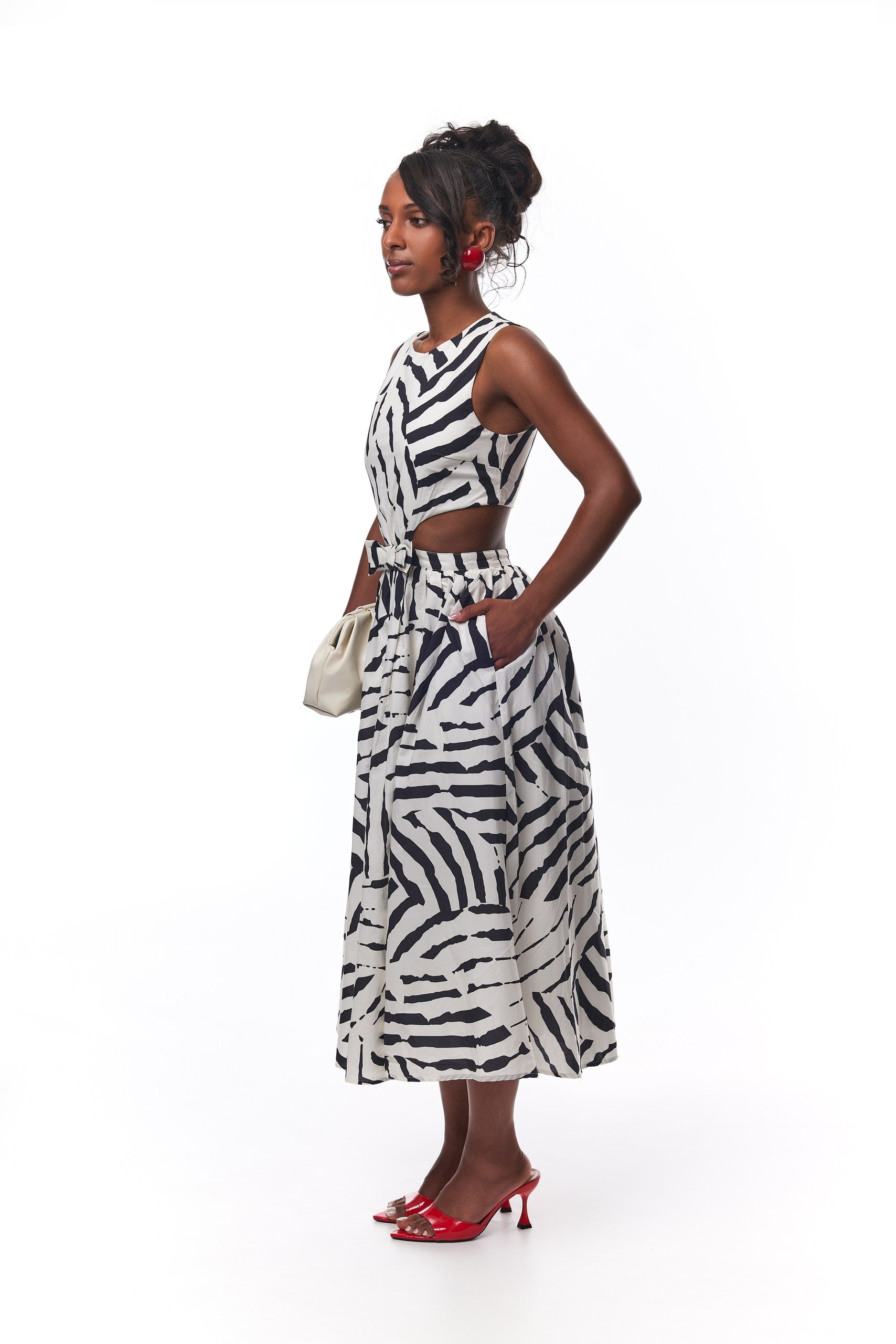 Kambili Cut Out Cotton Dress In Zebra Print
