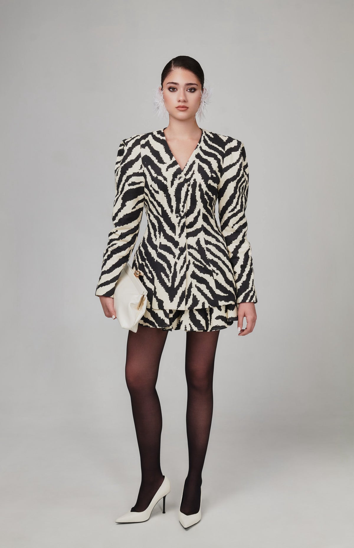 Mara Collarless Hourglass Denim Zebra Jacket