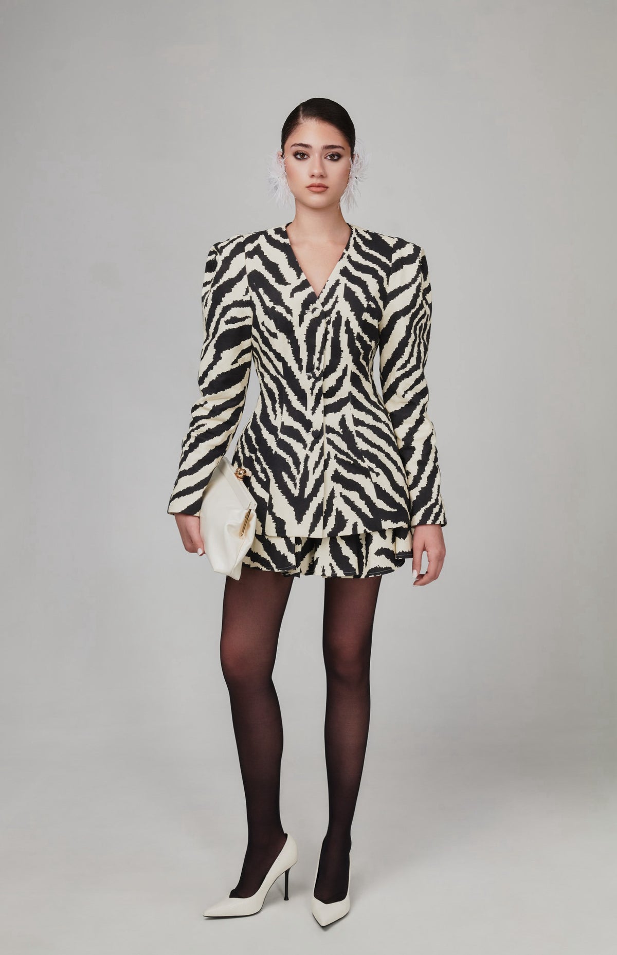 Mara Collarless Hourglass Denim Zebra Jacket