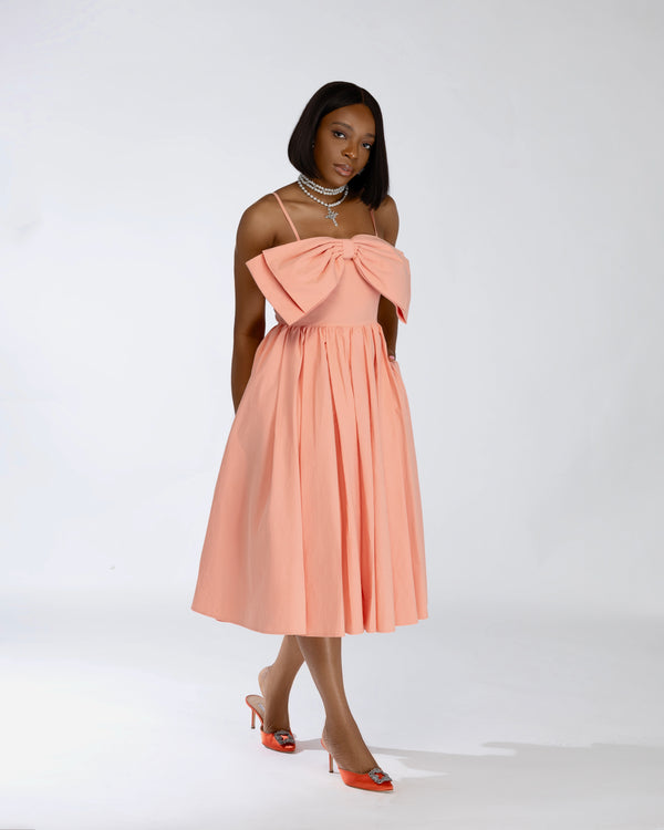 JACINTA BOW DRESS-PEACH