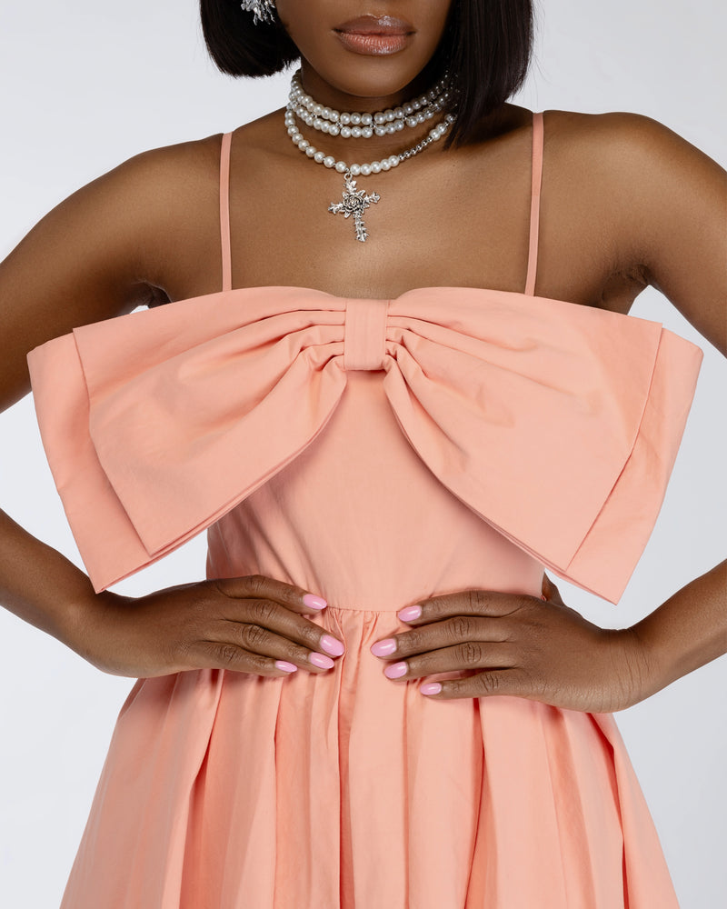 JACINTA BOW DRESS-PEACH