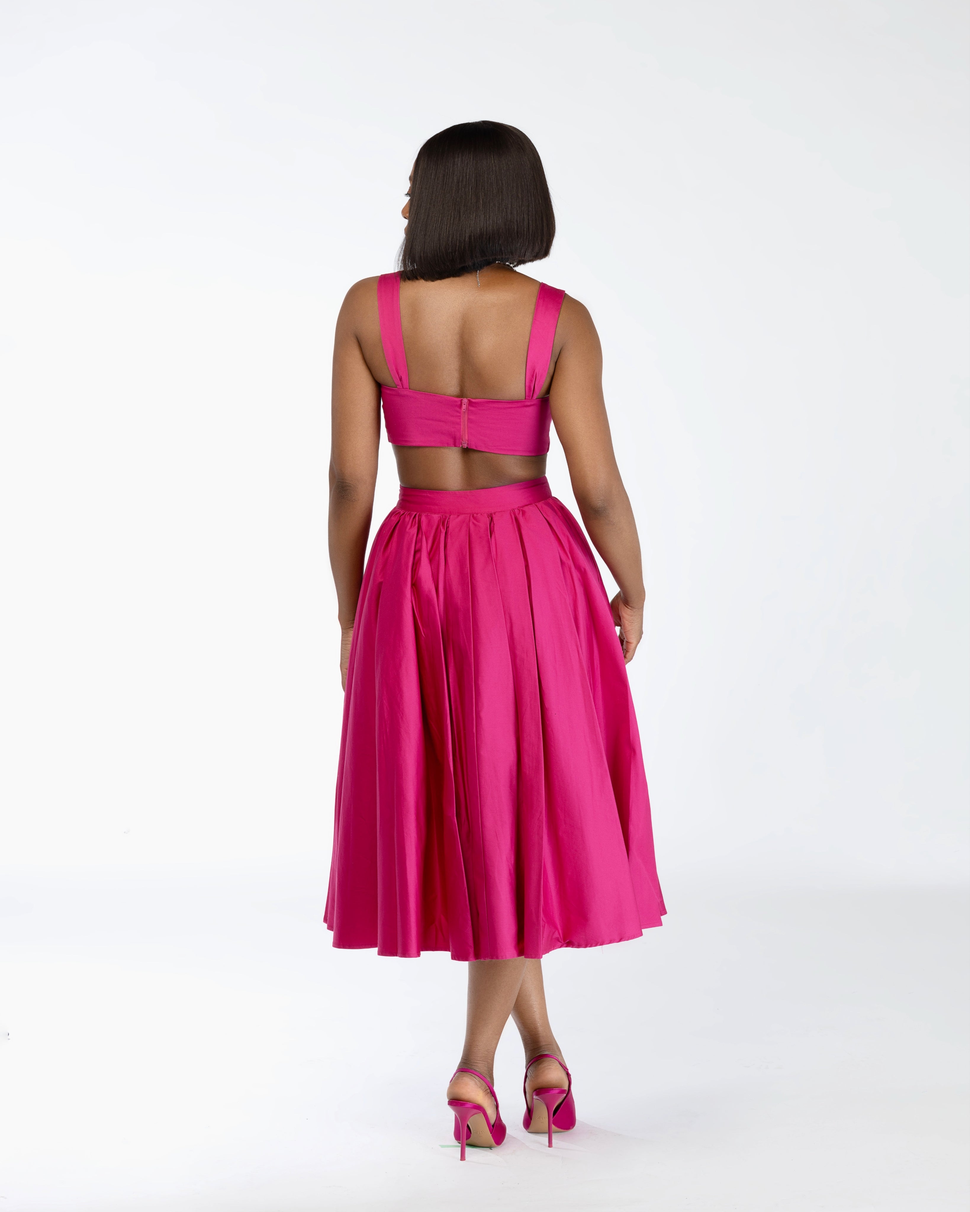 Shantel Crop Top & Midi Skirt Cotton Co-ord In Pink