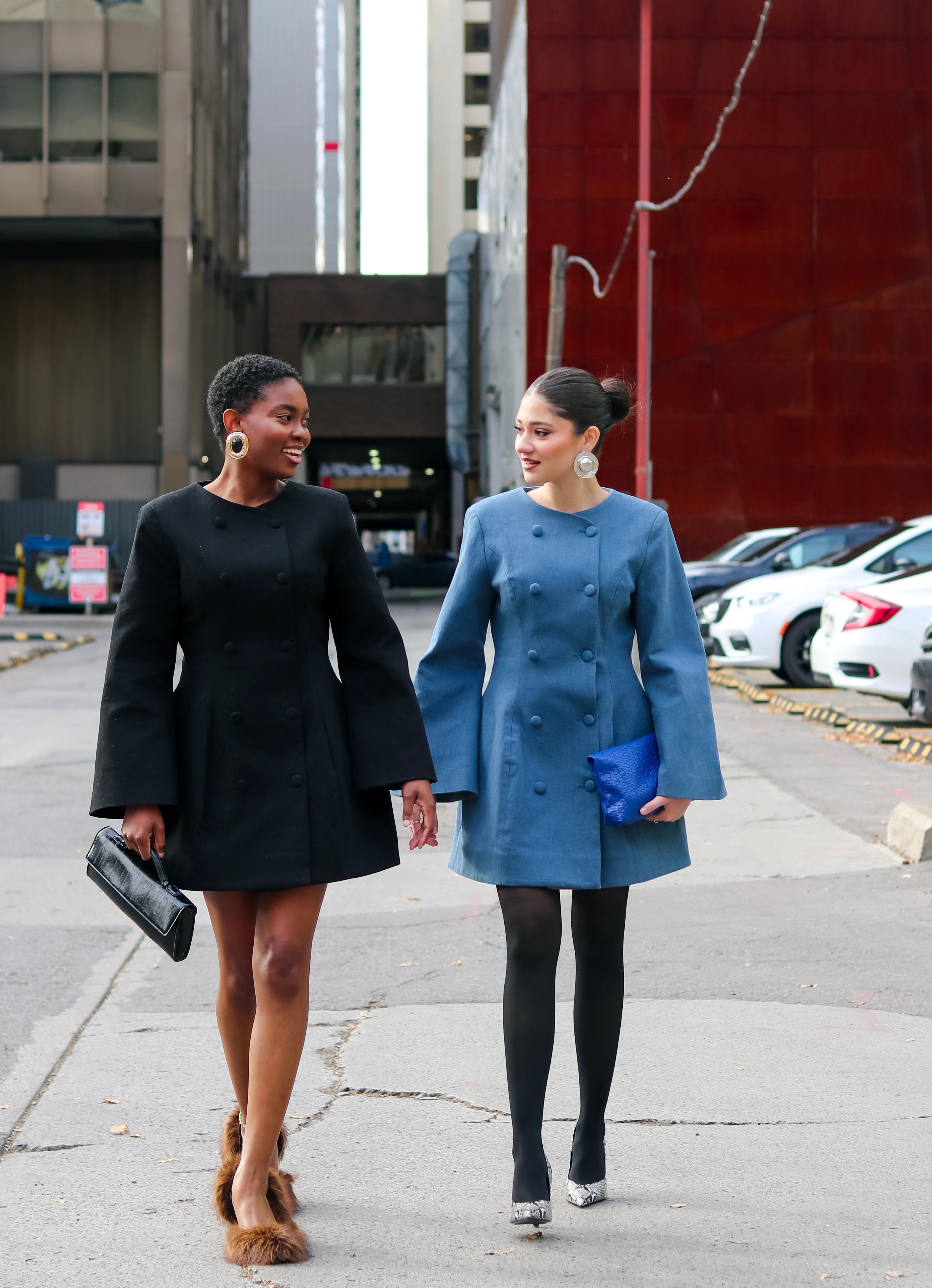 Toni Mini Denim Flared Sleeve Dress In Blue