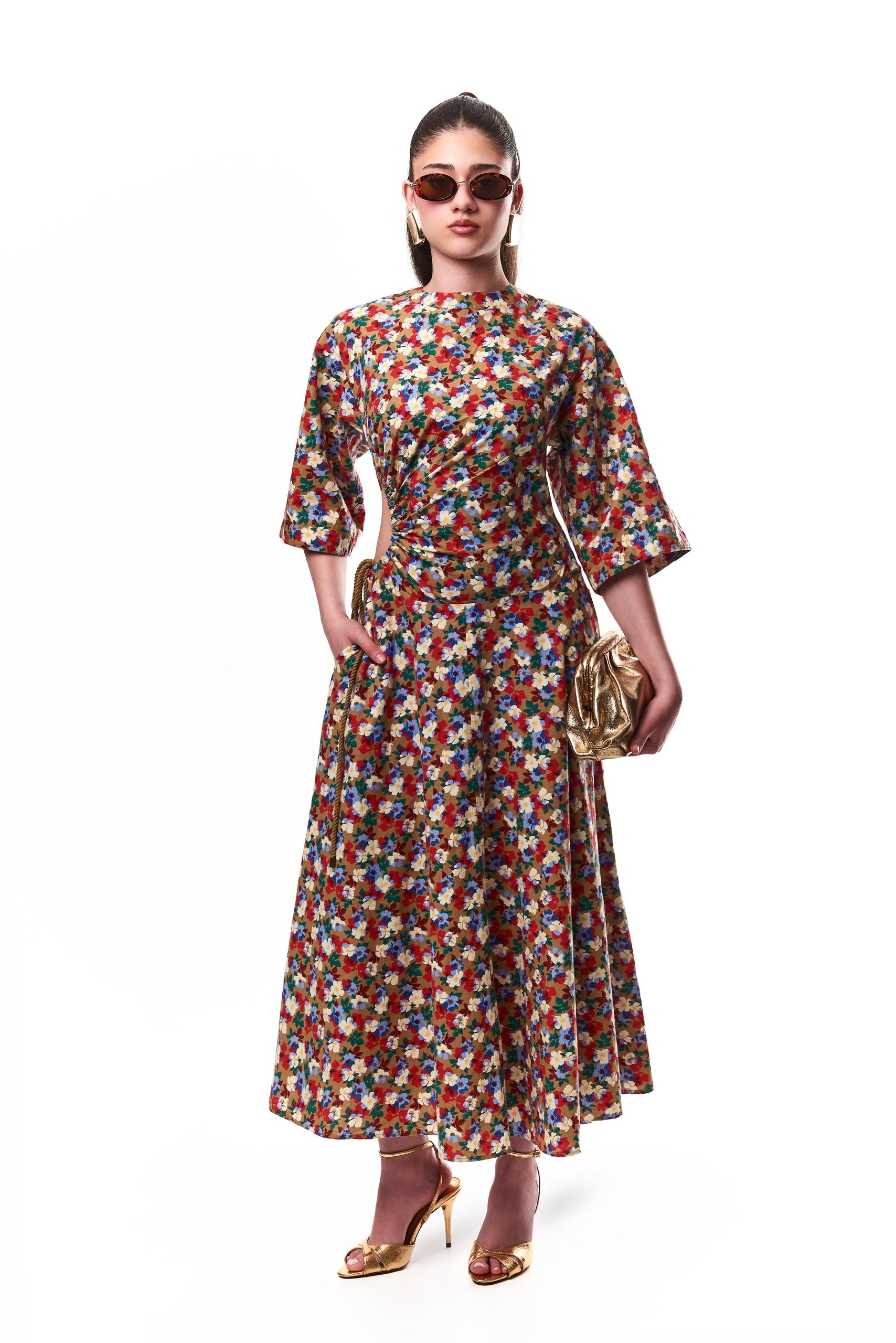 Amanda Cut Out Cotton Midi Dress In Floral