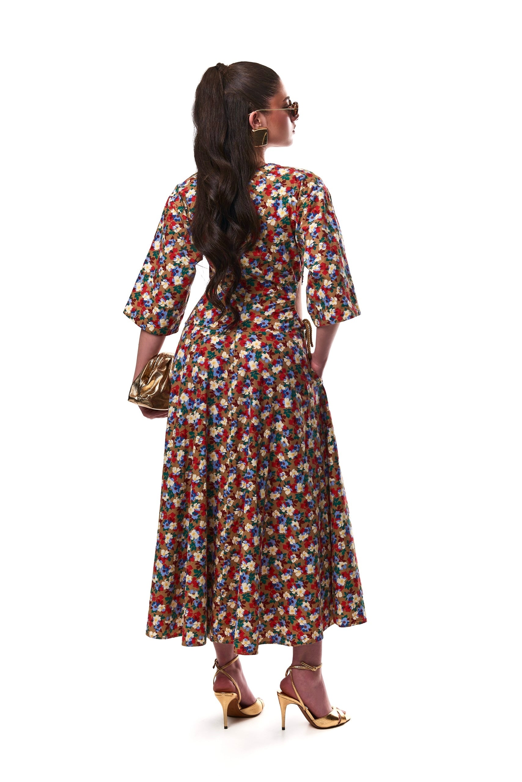 Amanda Cut Out Cotton Midi Dress In Floral