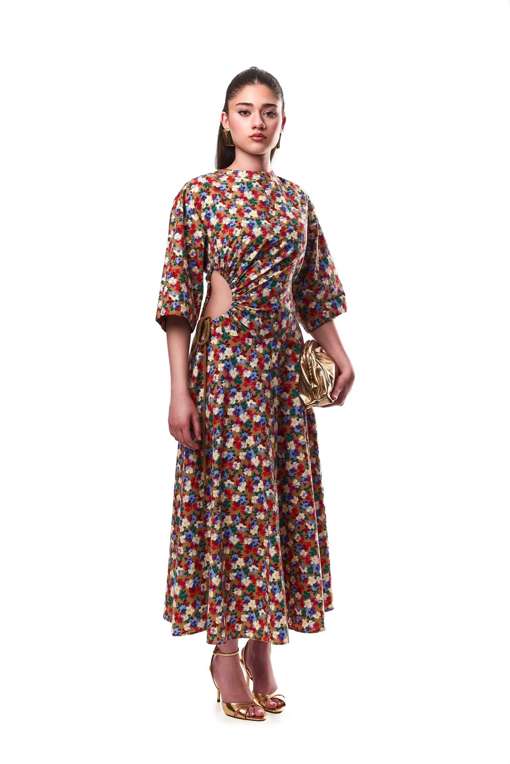 Amanda Cut Out Cotton Midi Dress In Floral