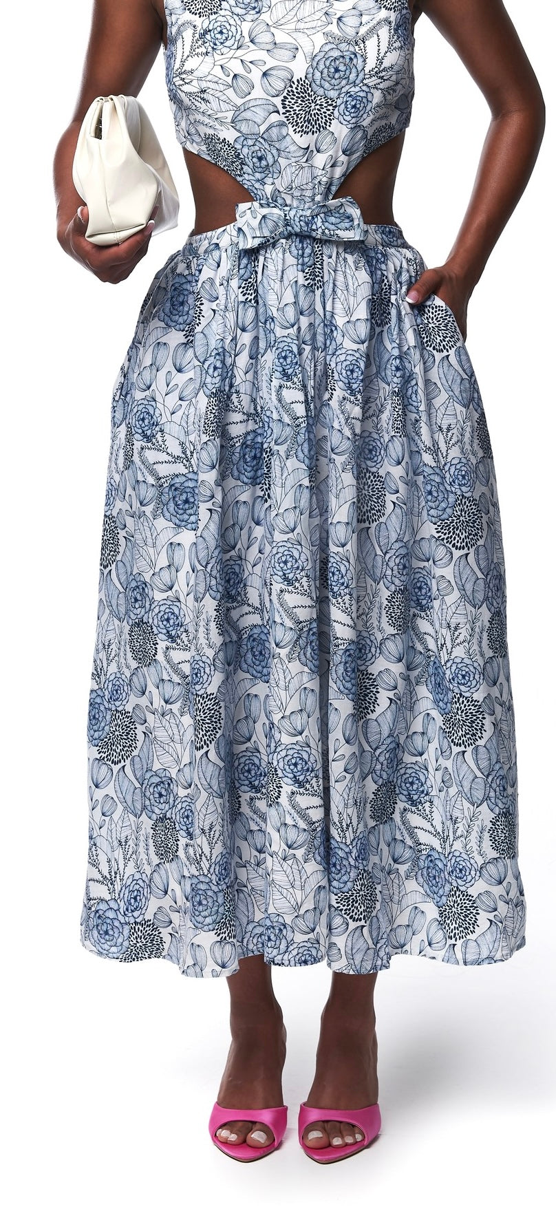 Kambili Cut Out Linen Cotton Dress In Floral
