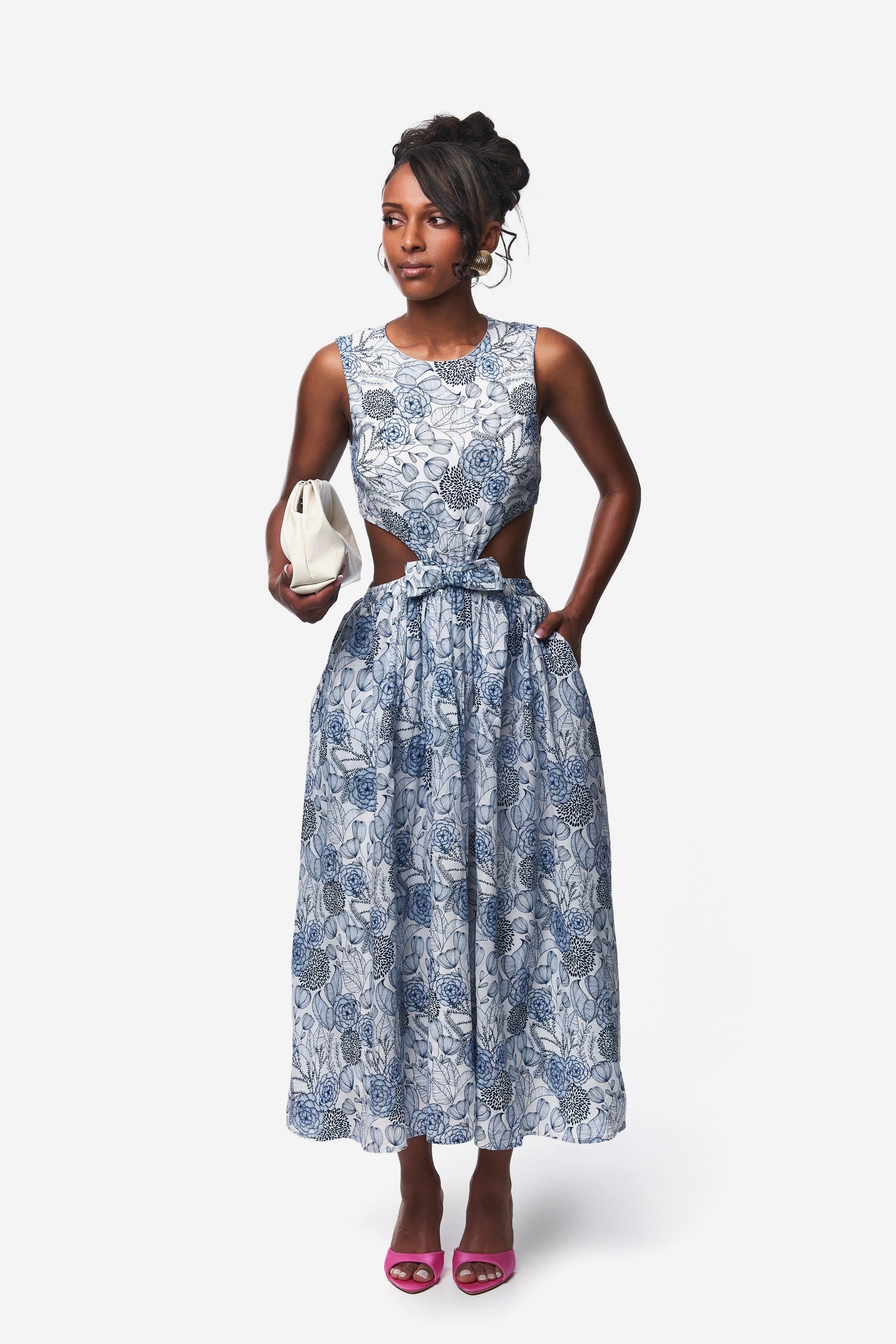 Kambili Cut Out Linen Cotton Dress In Floral
