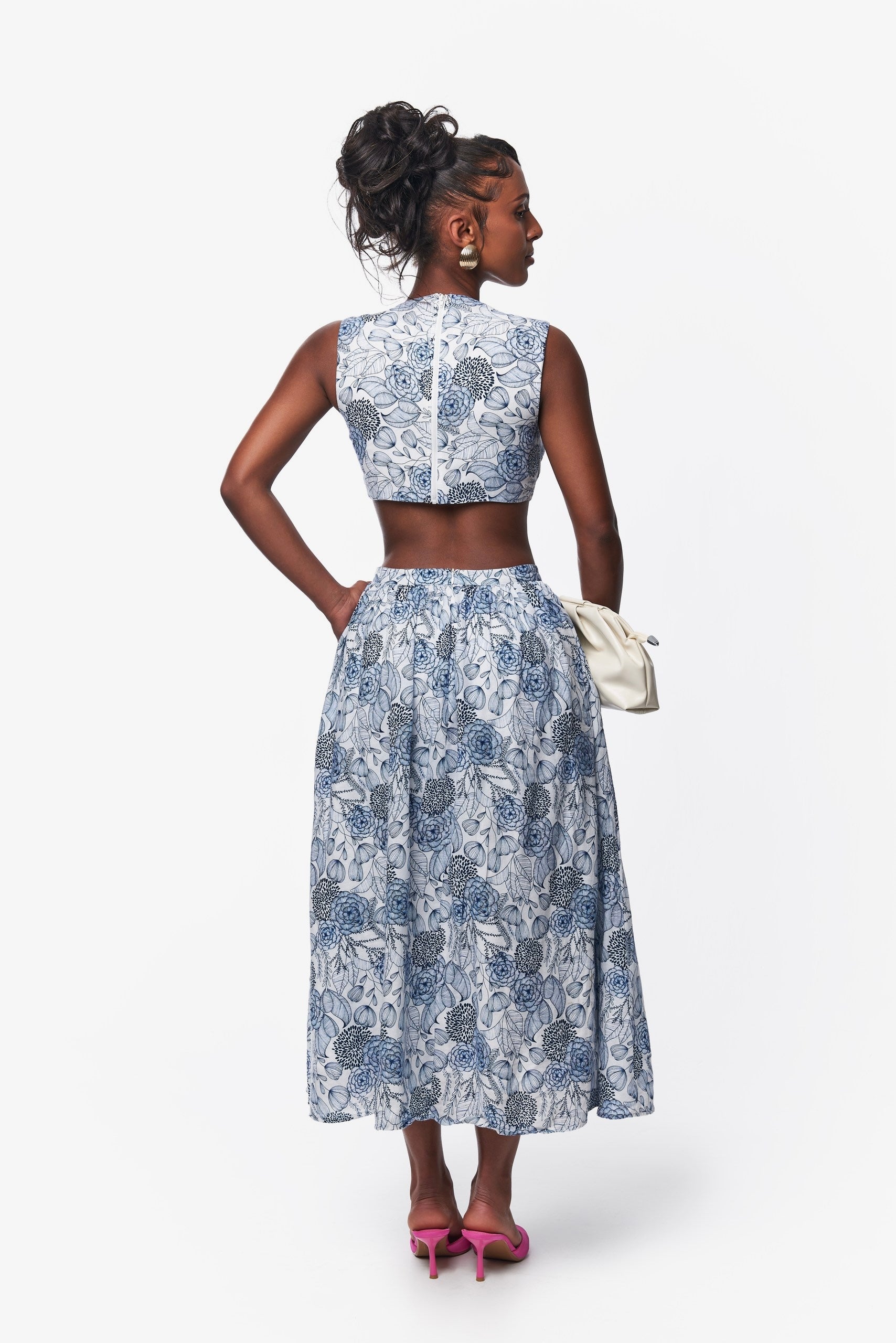 Kambili Cut Out Linen Cotton Dress In Floral