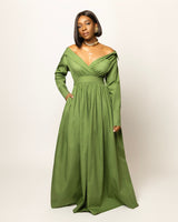 Ada Off Shoulder Shirt Dress- Green