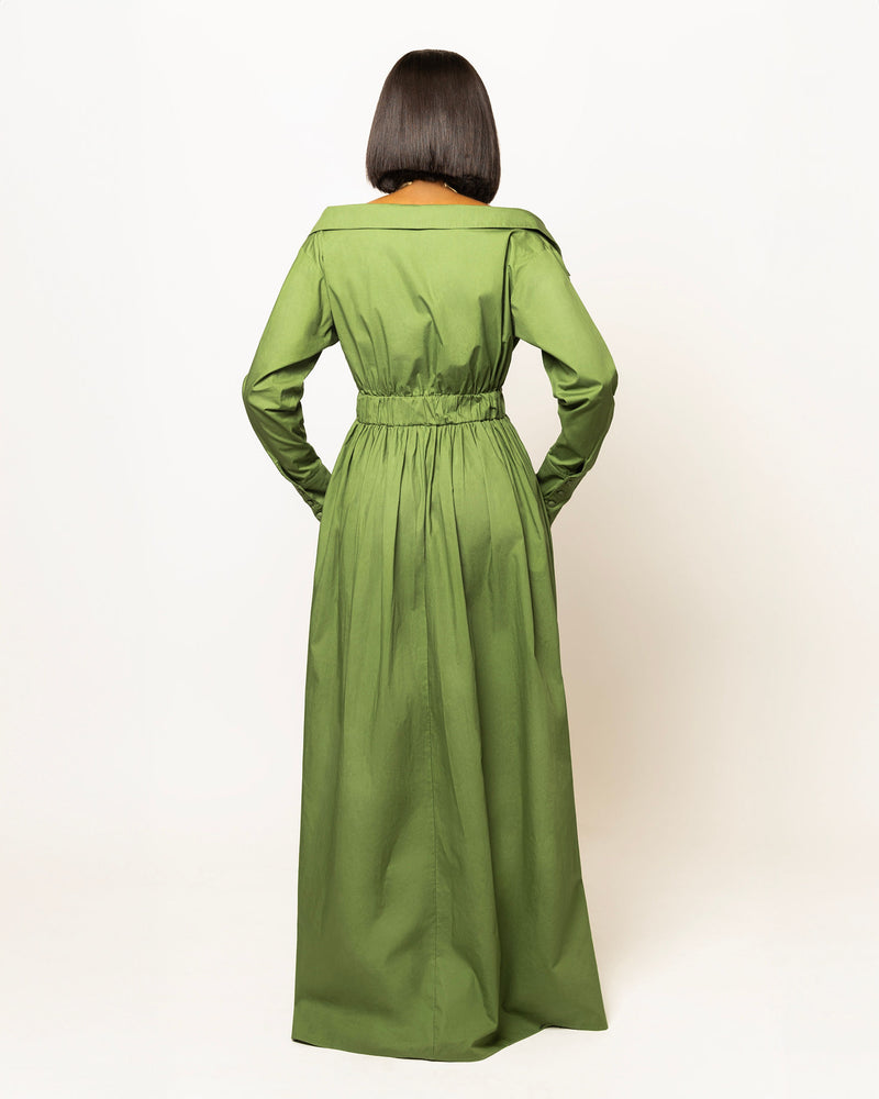 Ada Off Shoulder Shirt Dress- Green